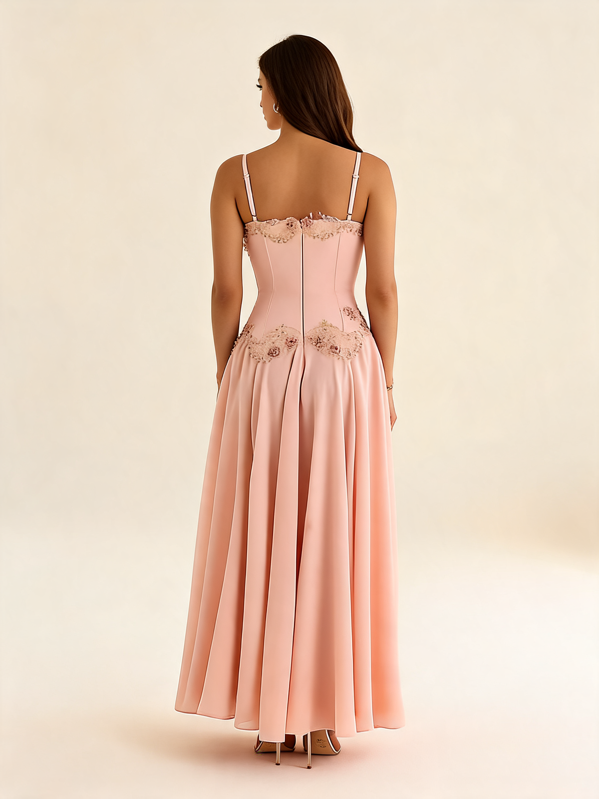 Blush Beaded Satin Maxi Dress Side Split