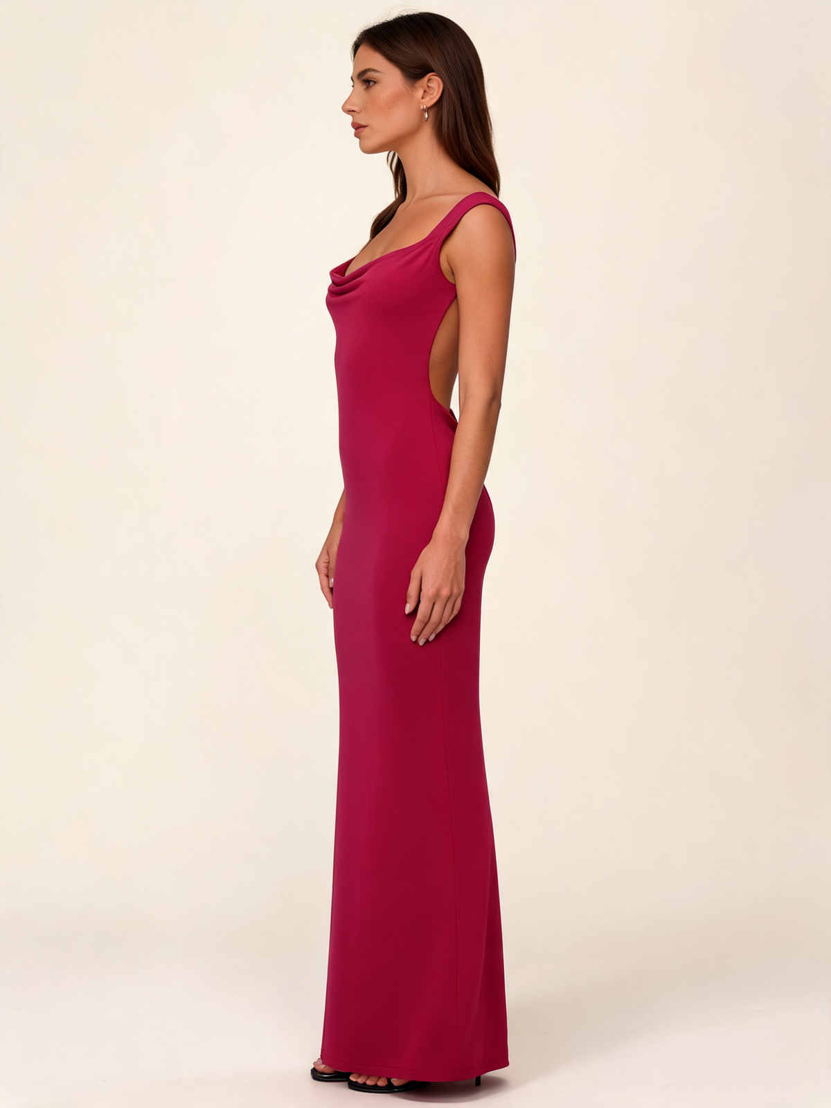 Red Cowl Neck Open Back Maxi Dress