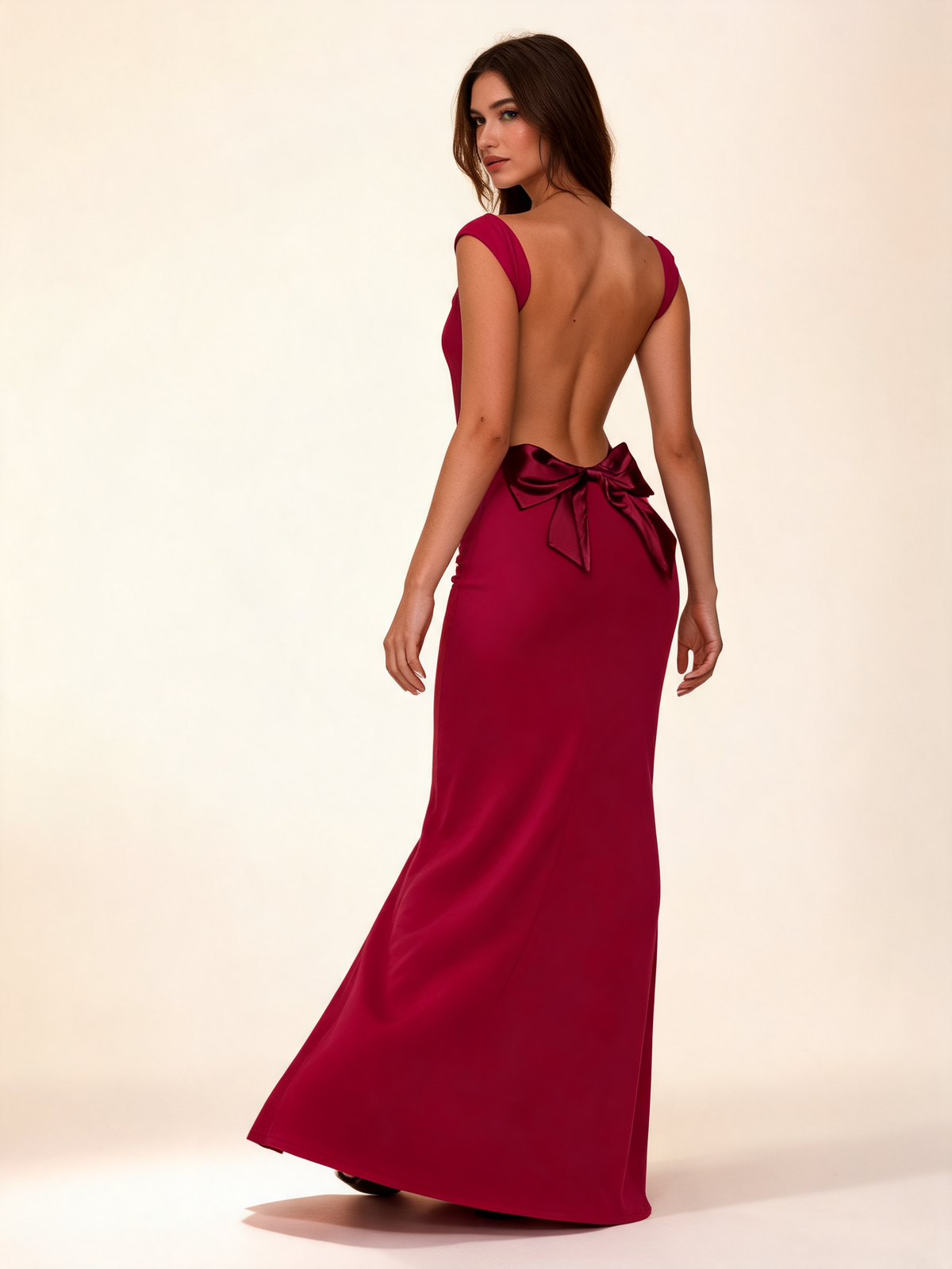 Red Cowl Neck Open Back Maxi Dress