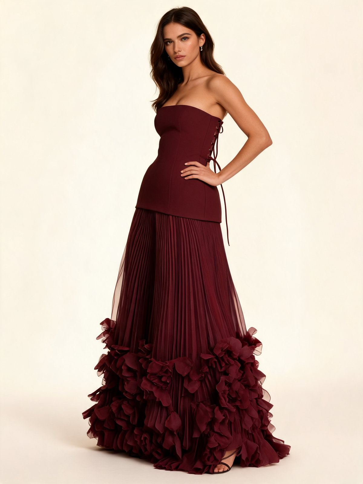 Cherry Red Strapless Corset Formal Gown