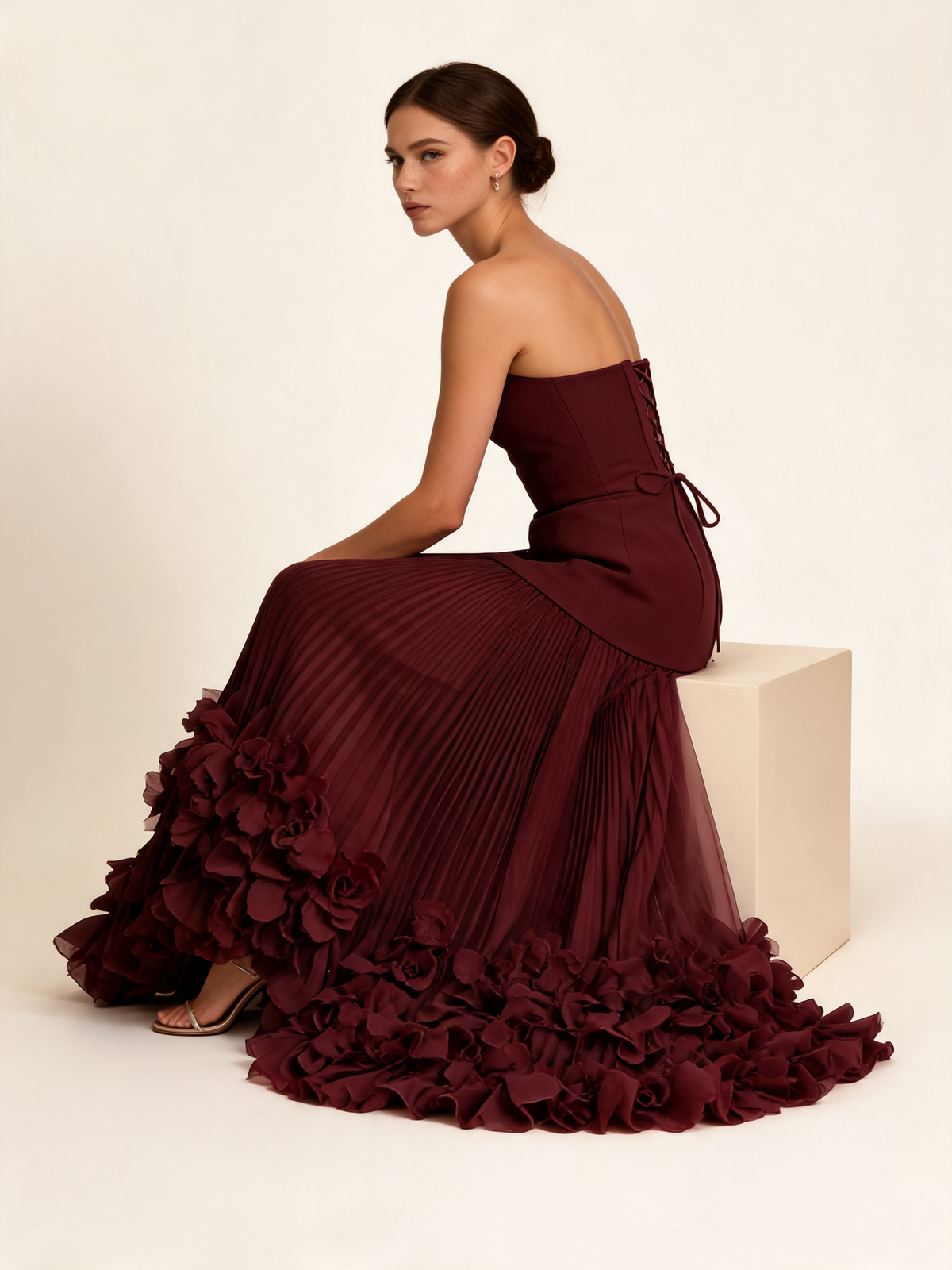 Cherry Red Strapless Corset Formal Gown
