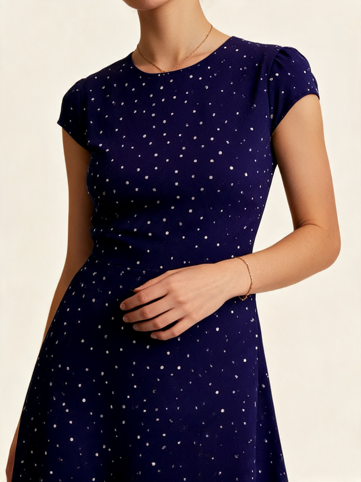 Navy Polka Dot Cutout Midi Dress