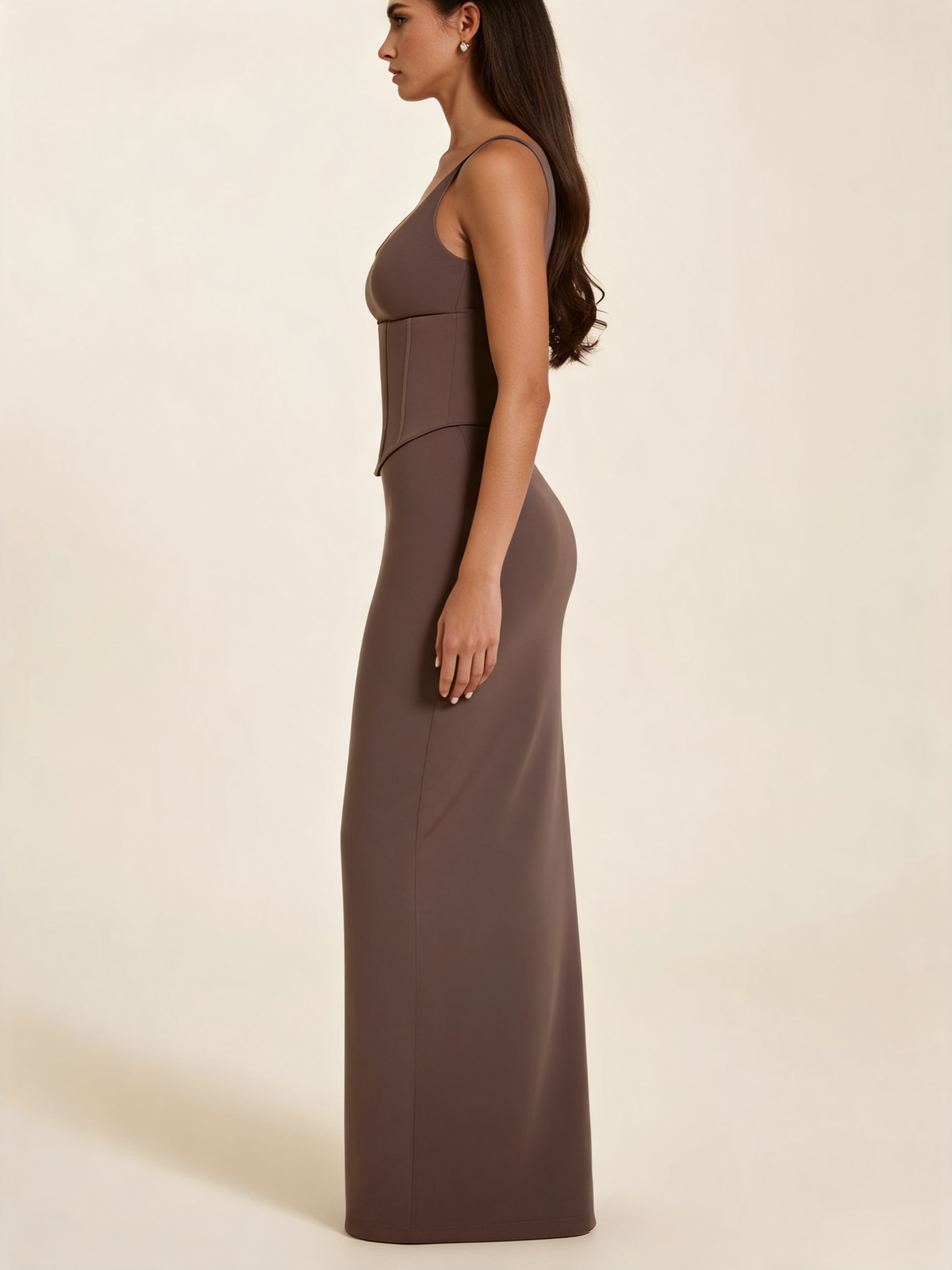 Brown Scoop Corset Maxi Dress