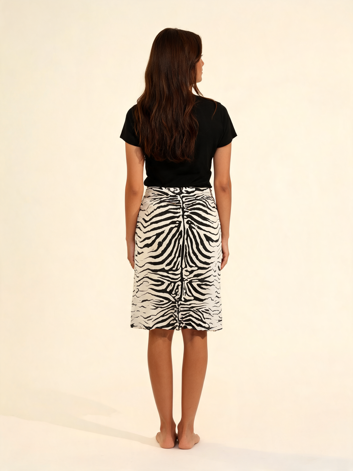 Zebra Print Ruched Midi Skirt