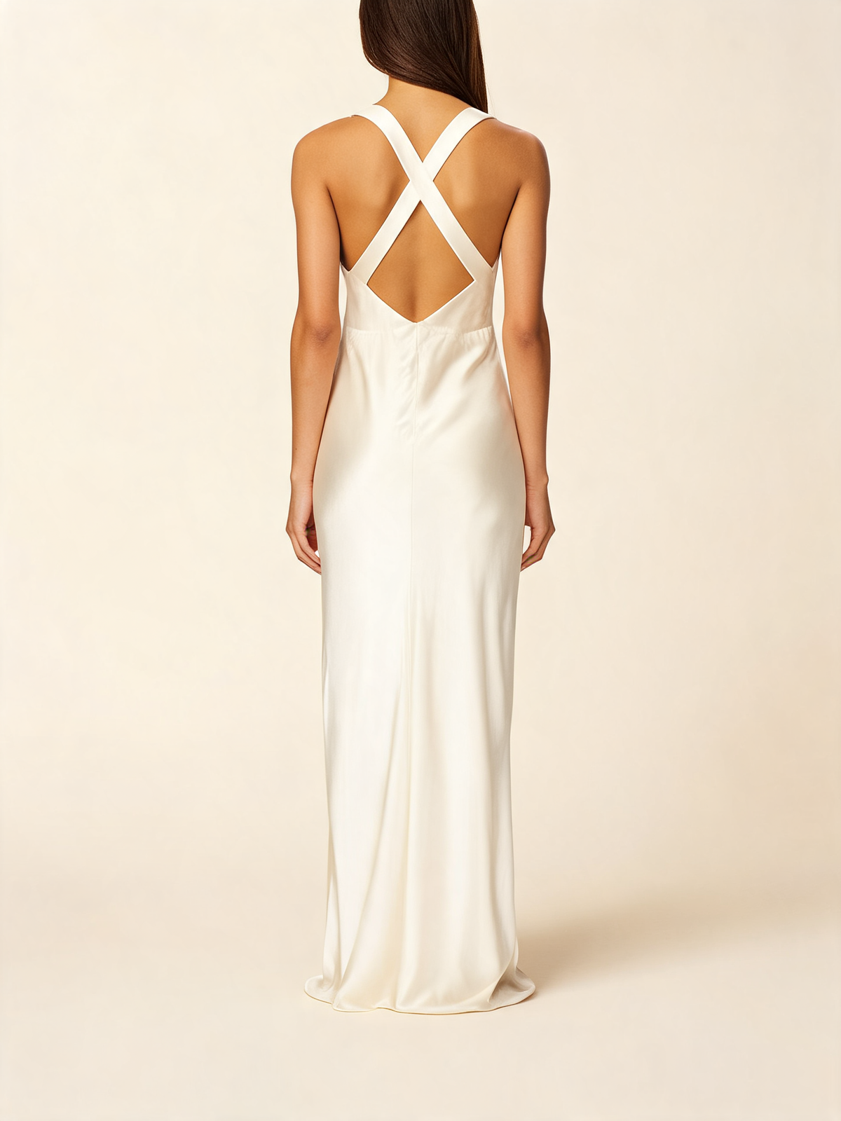 Cream Lace Trim Cross Back Maxi Dress