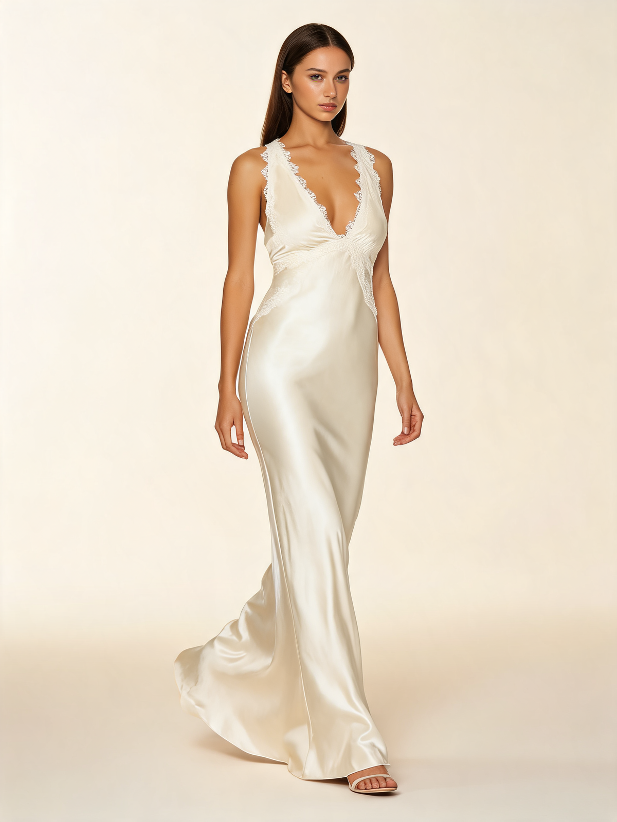 Cream Lace Trim Cross Back Maxi Dress