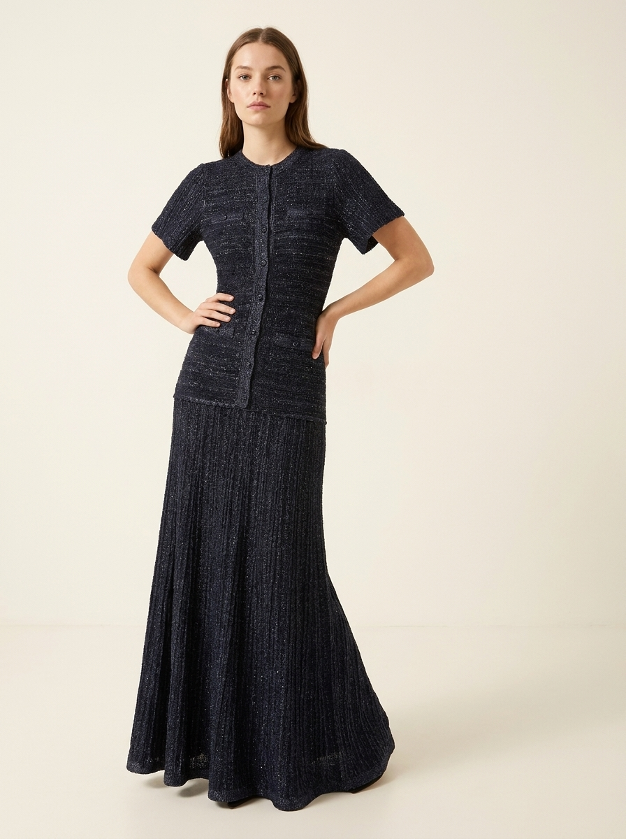 Blue Glitter Rhinestone Midi Shirt Dress