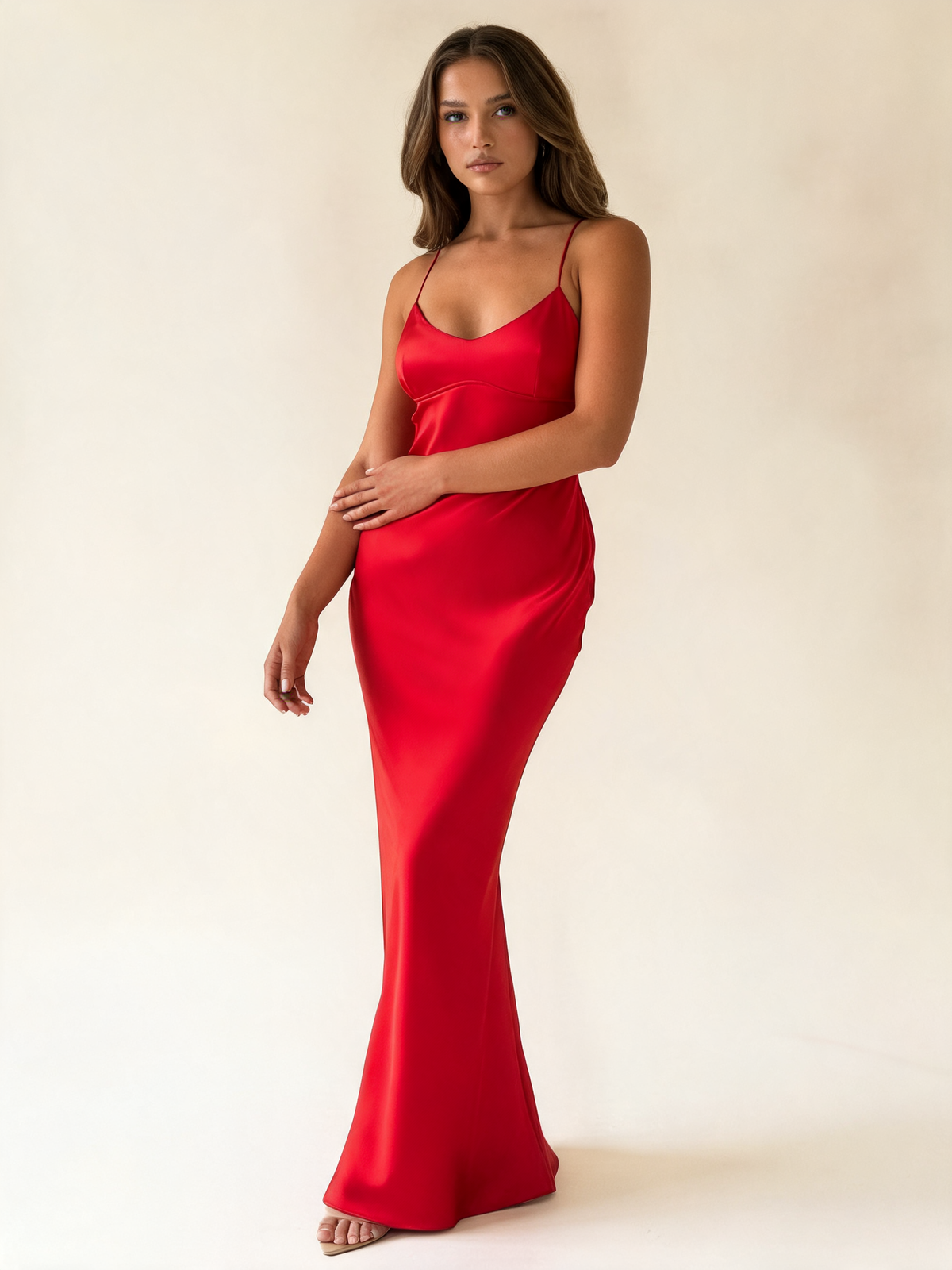 Red Satin Cross Back Maxi Dress