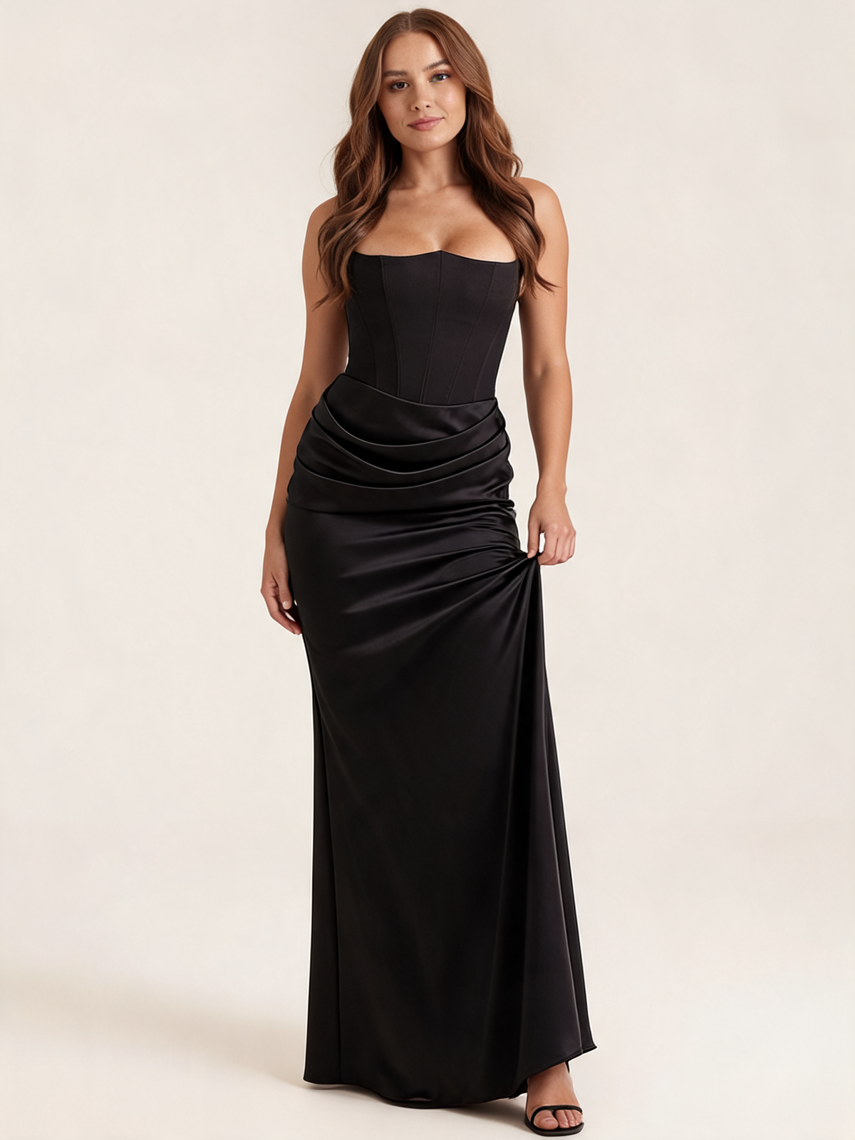 Marina Pleated Strapless Corset Maxi Dress