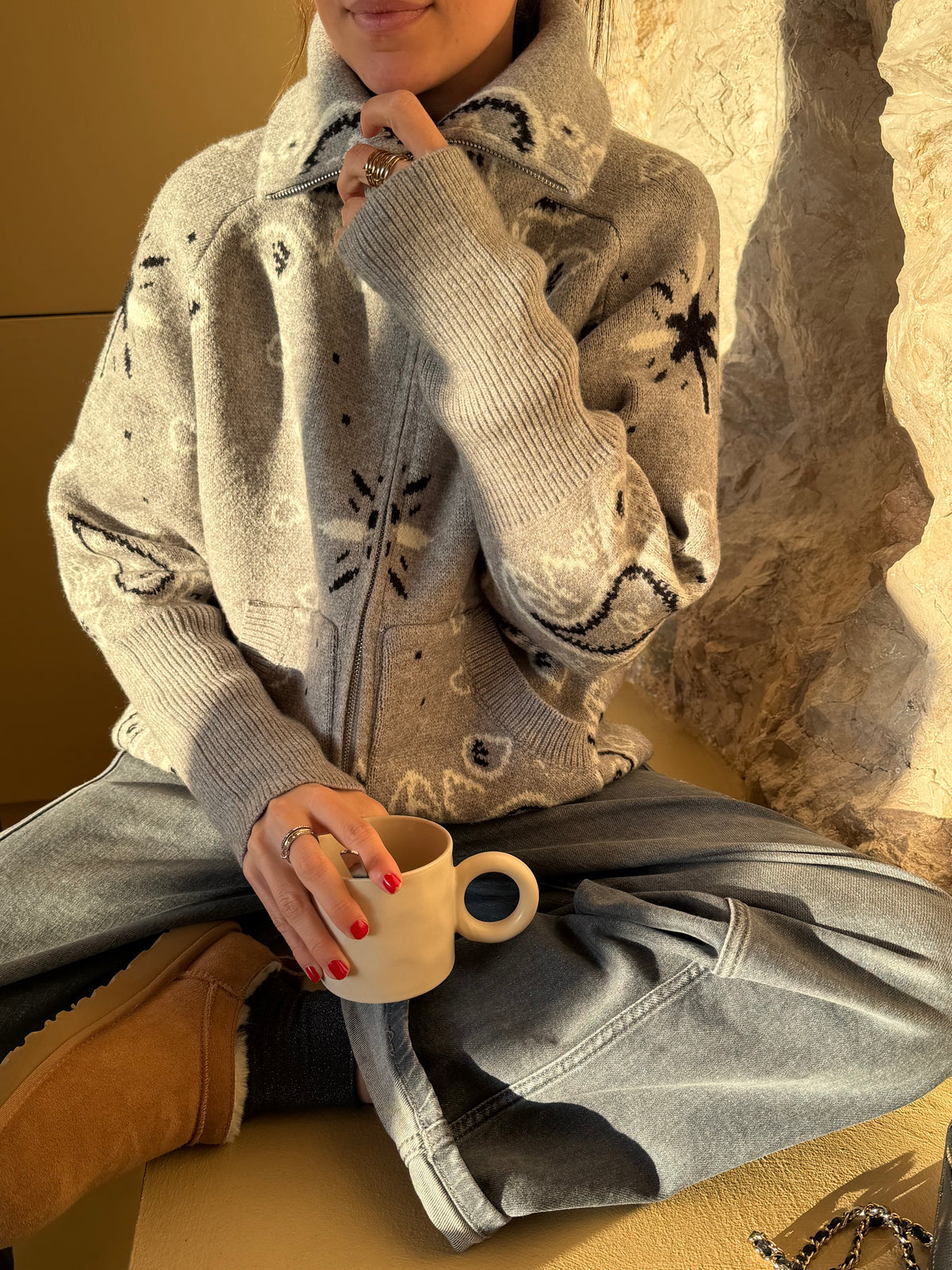 Delaney Paisley Zip-Up Cardigan
