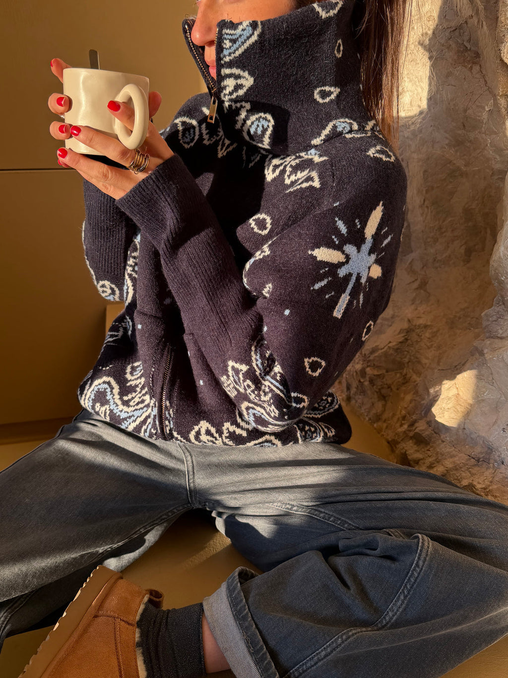 Delaney Paisley Zip-Up Cardigan