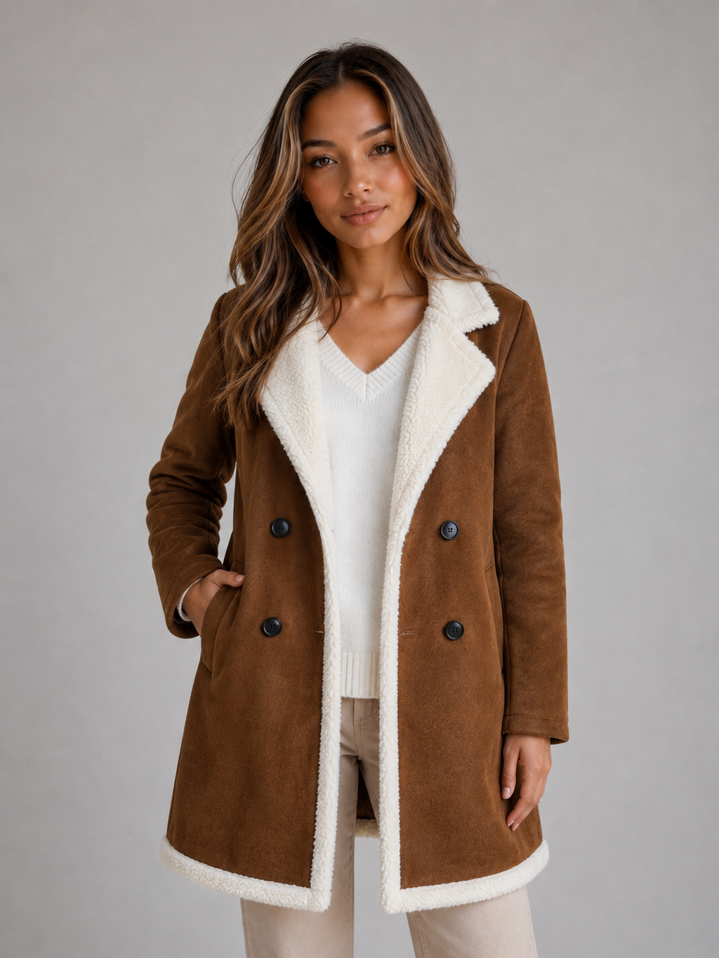Vienna Longline Suede-Look Teddy Coat