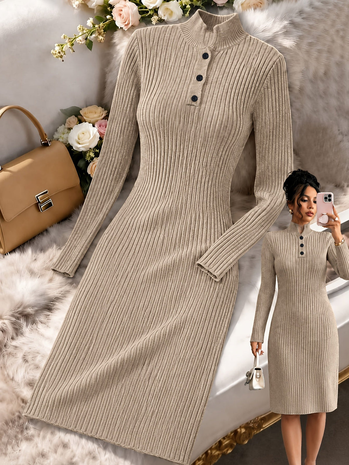 Amélie Ribbed Knit Midi Dress
