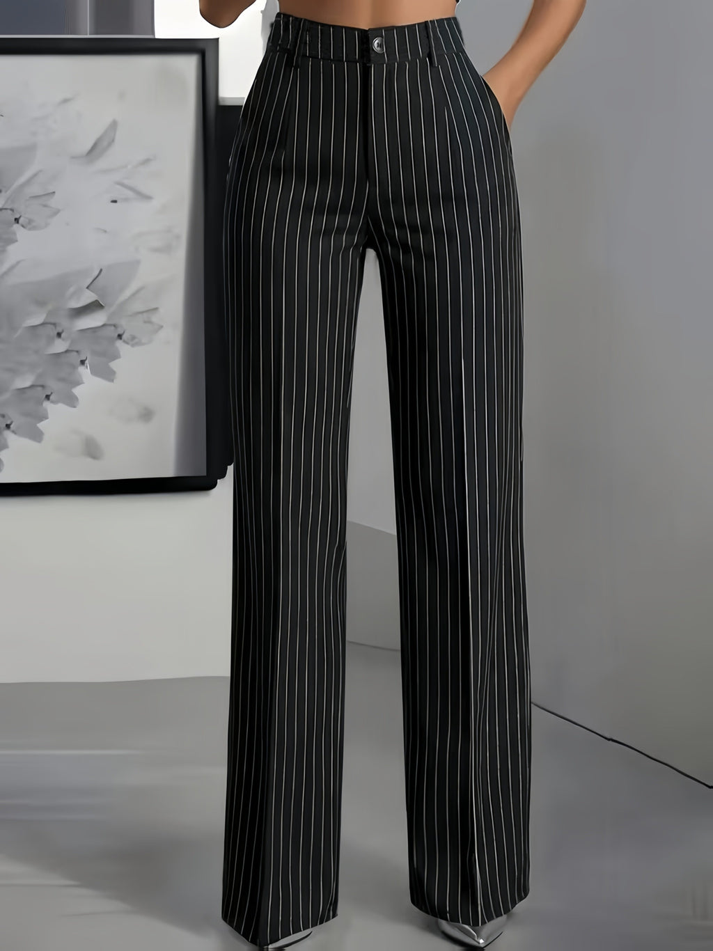 Elodie Pinstripe Straight-Leg Trousers