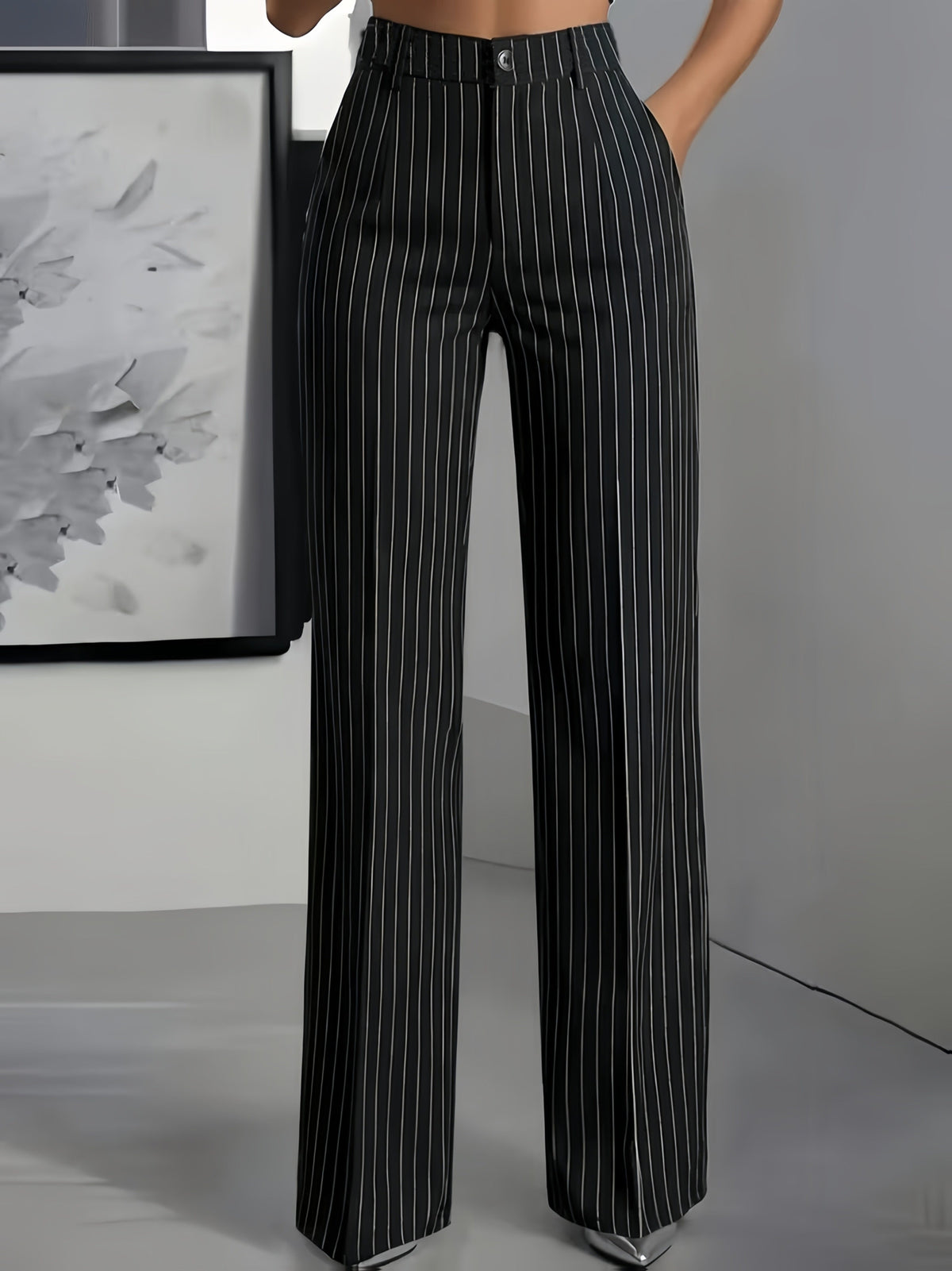Elodie Pinstripe Straight-Leg Trousers