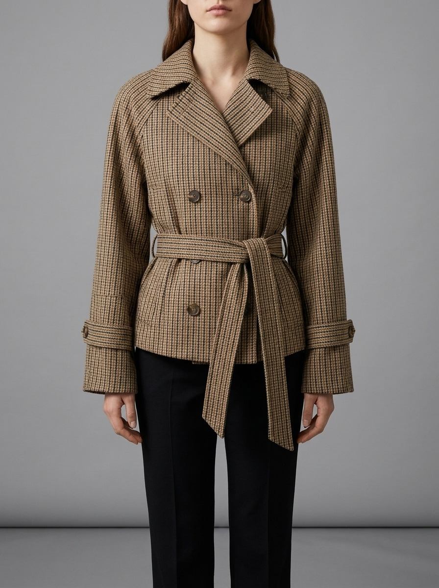 Celeste Checked Belted Trench Coat