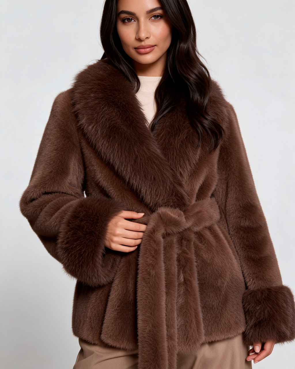 Faux Fur Coat – Isabella Belted Faux Fur Coat