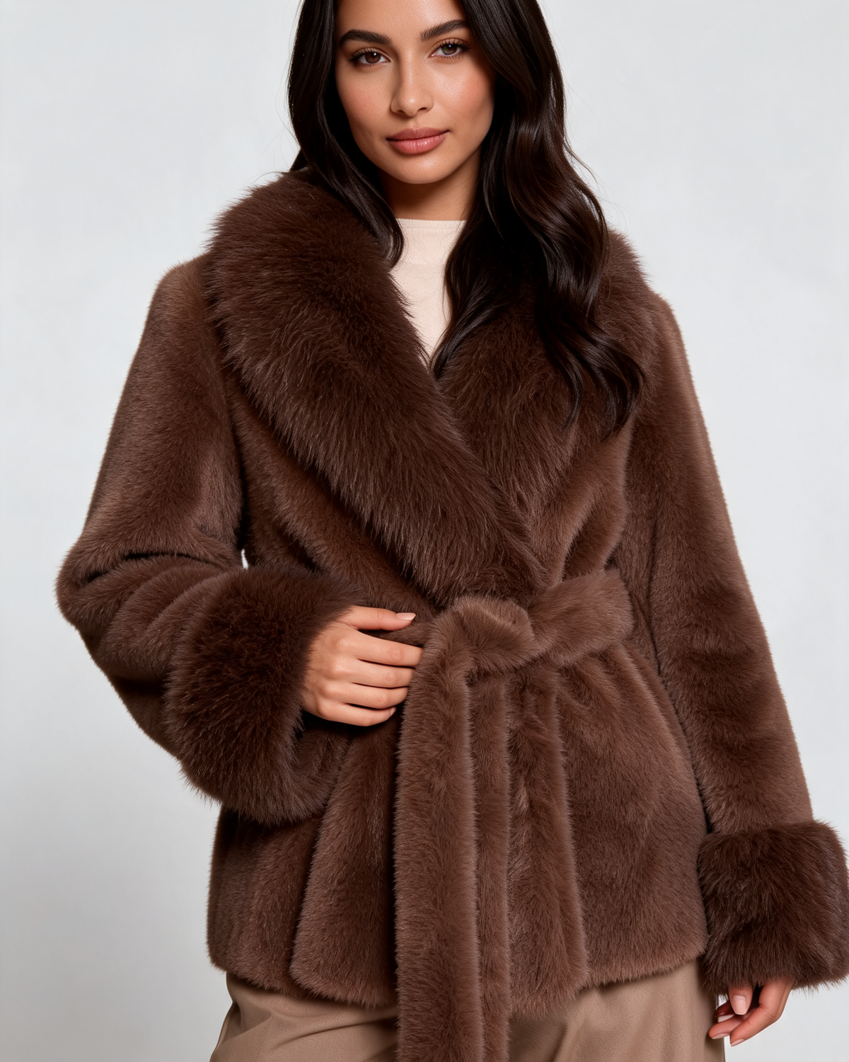 Faux Fur Coat – Isabella Belted Faux Fur Coat – Aveline Muse