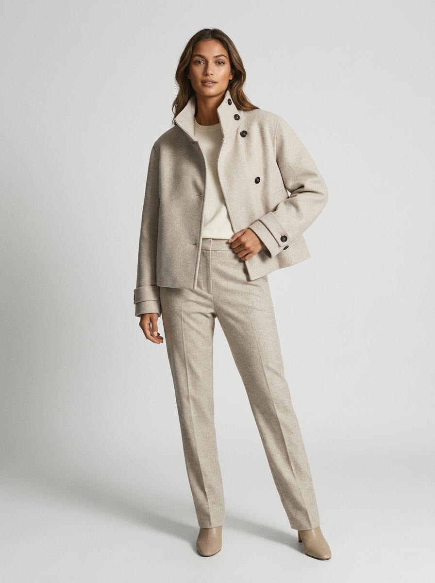 Wool Coat – Emilia Double-Breasted High Collar Coat