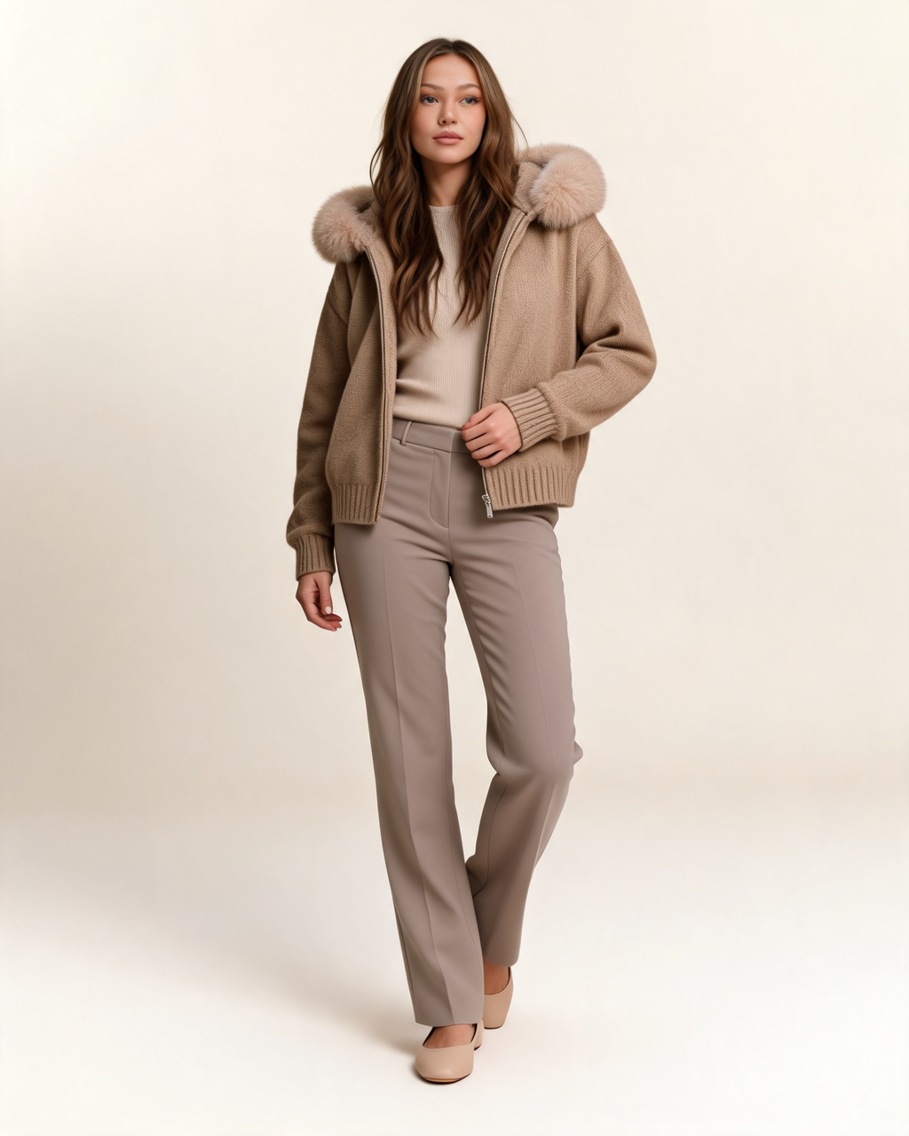 Aubri Faux Fur Hooded Knit Jacket