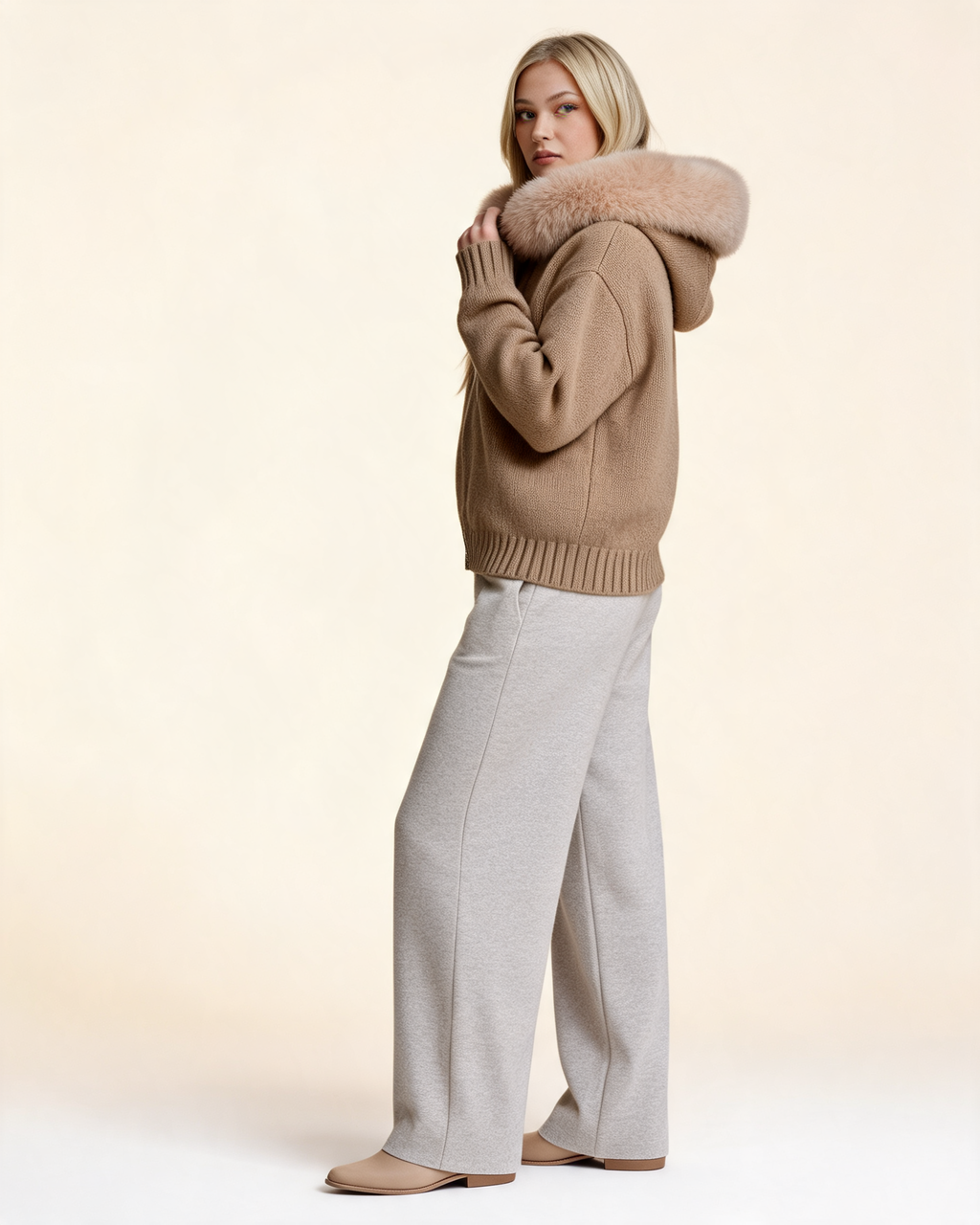 Aubri Faux Fur Hooded Knit Jacket
