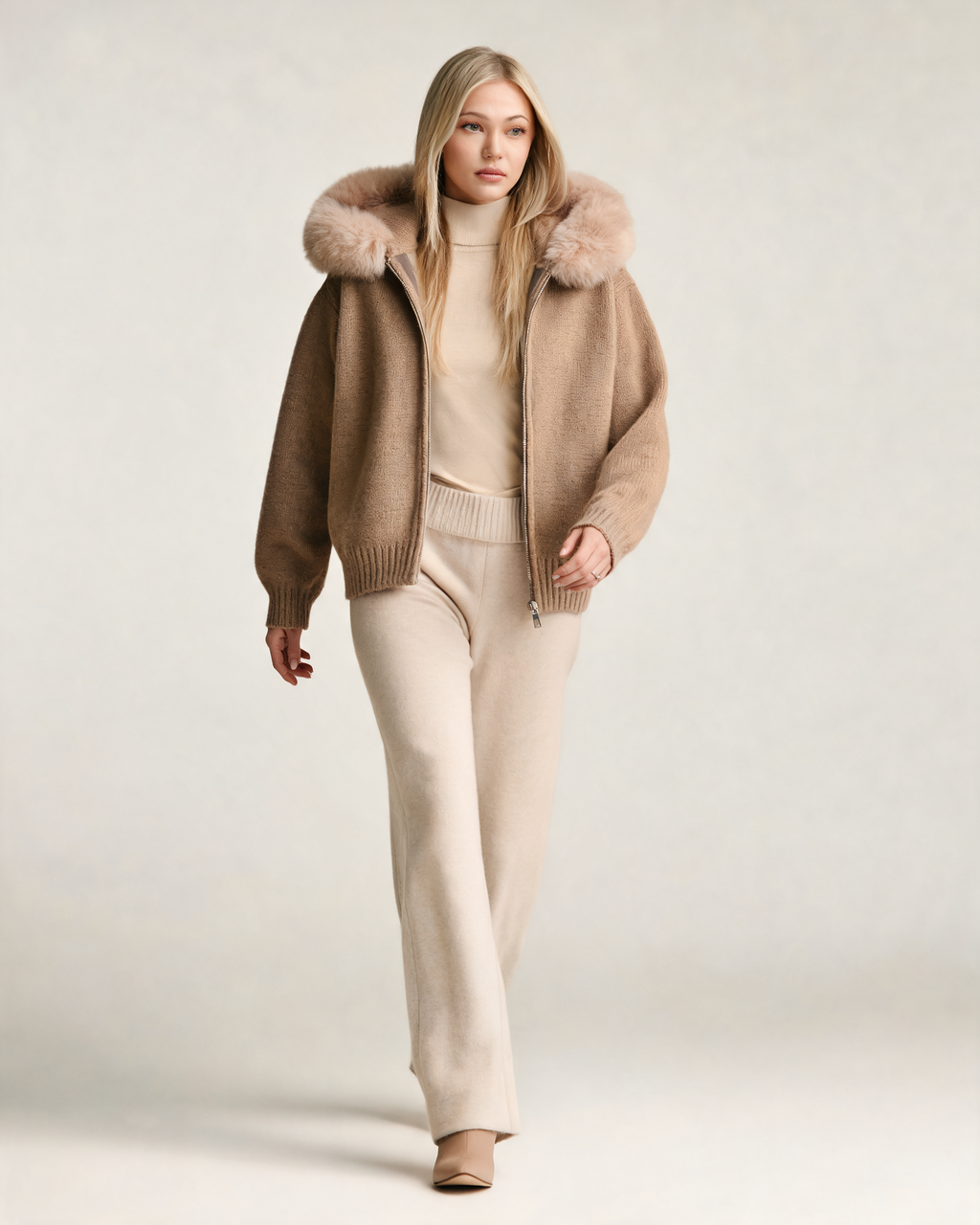 Aubri Faux Fur Hooded Knit Jacket