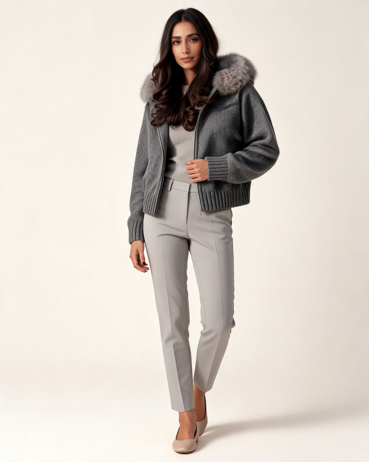 Aubri Faux Fur Hooded Knit Jacket