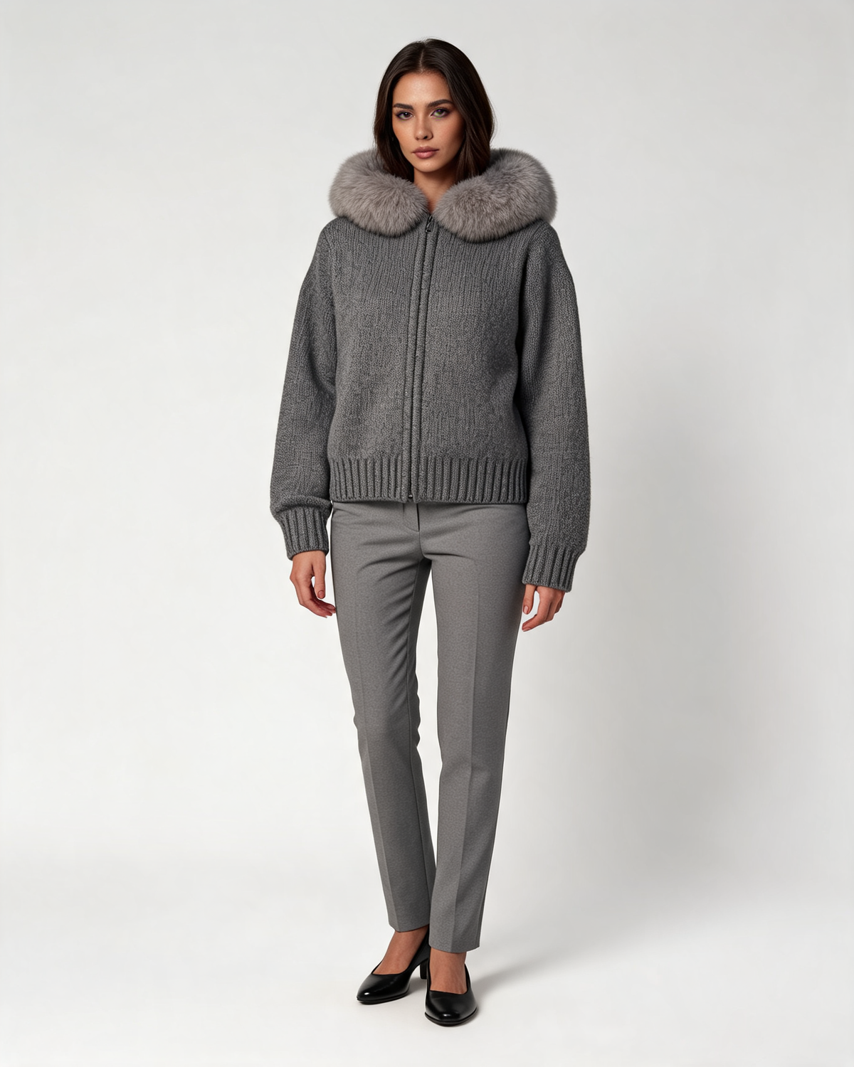 Aubri Faux Fur Hooded Knit Jacket