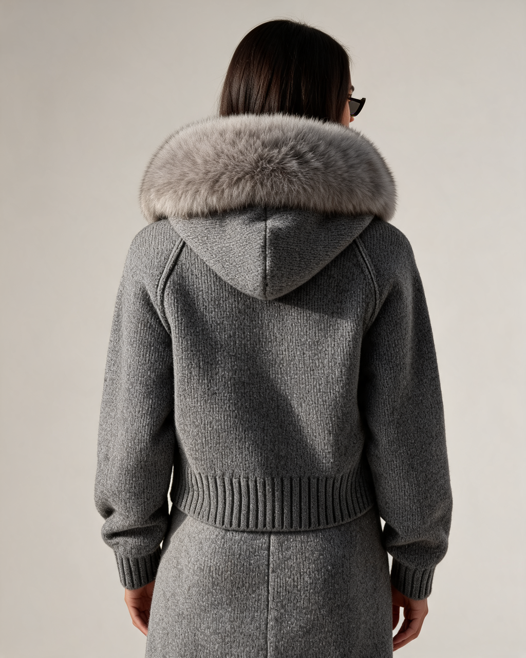 Aubri Faux Fur Hooded Knit Jacket