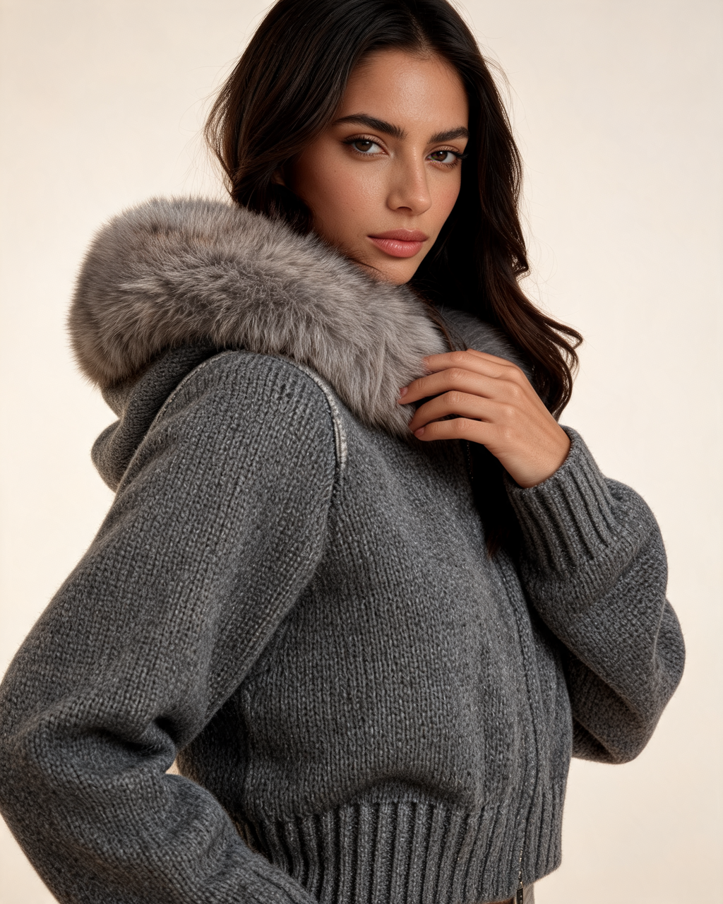 Aubri Faux Fur Hooded Knit Jacket