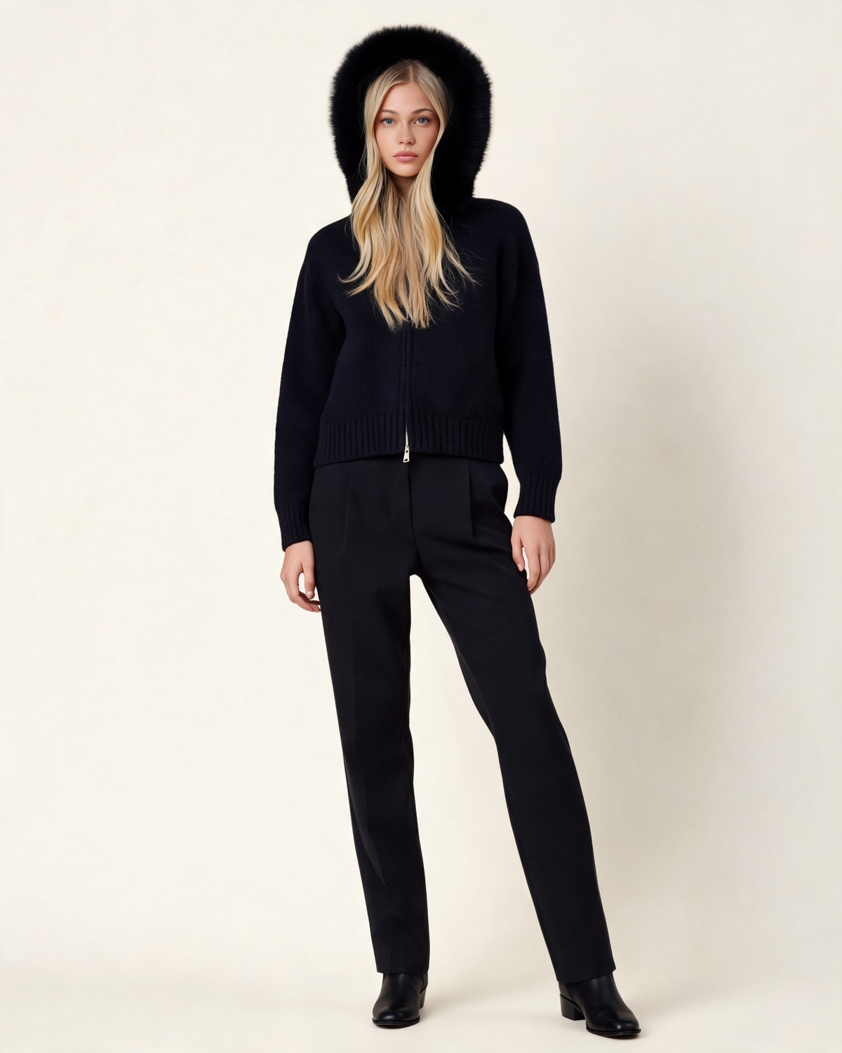 Aubri Faux Fur Hooded Knit Jacket