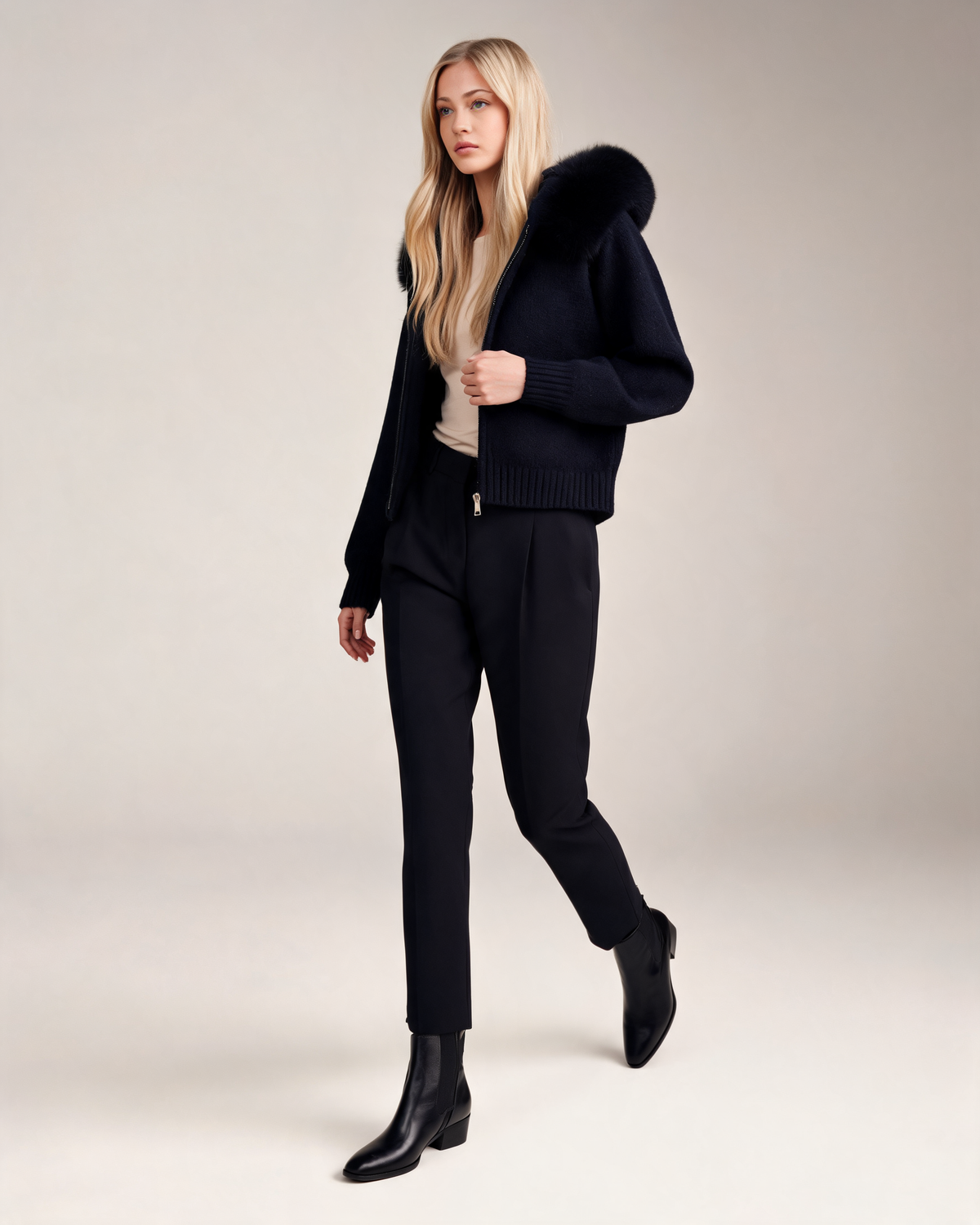Aubri Faux Fur Hooded Knit Jacket