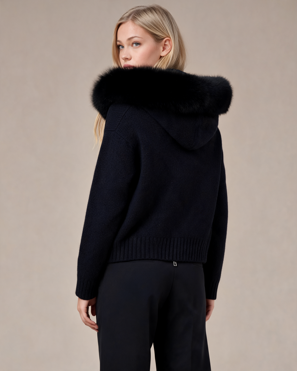 Aubri Faux Fur Hooded Knit Jacket