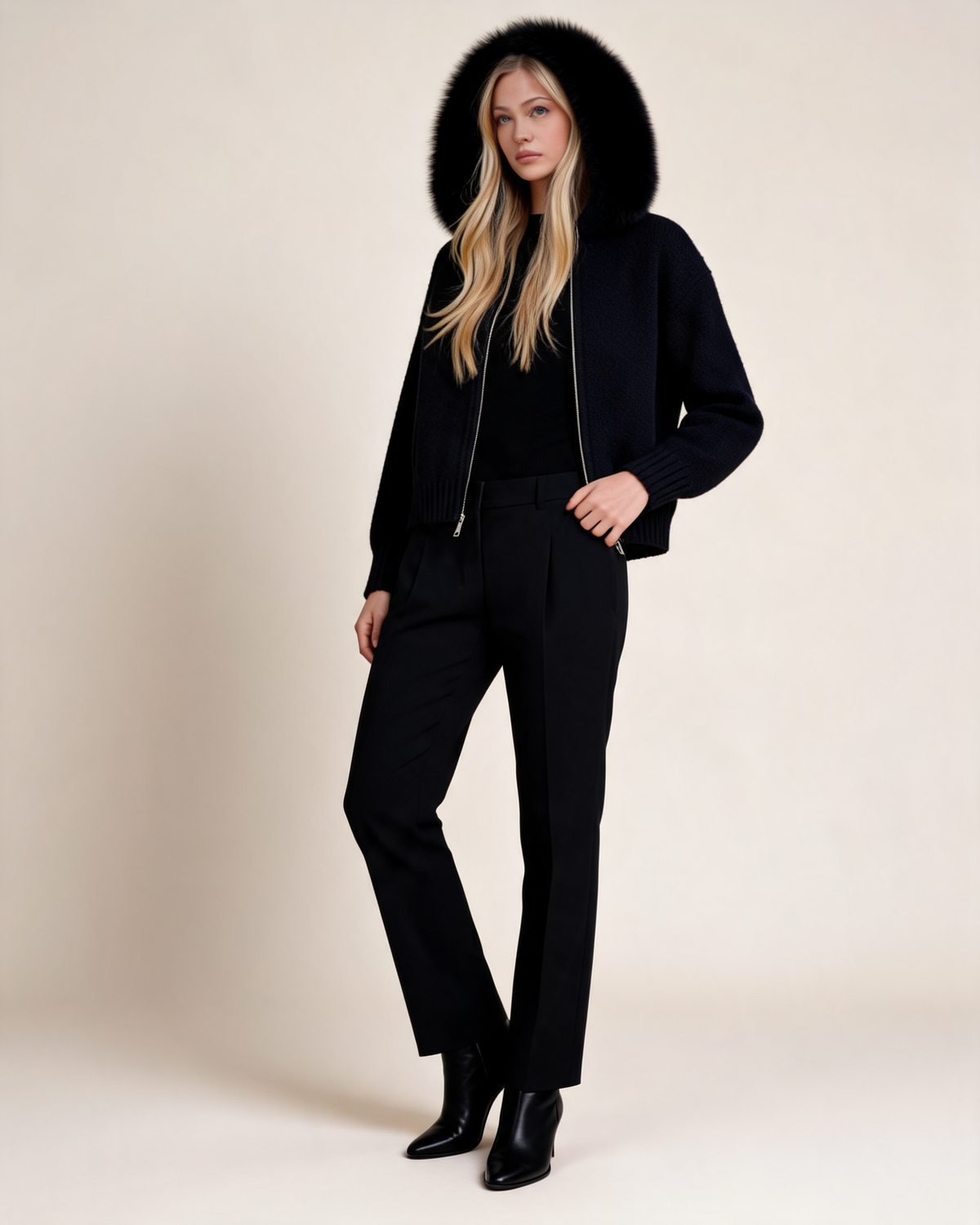 Aubri Faux Fur Hooded Knit Jacket