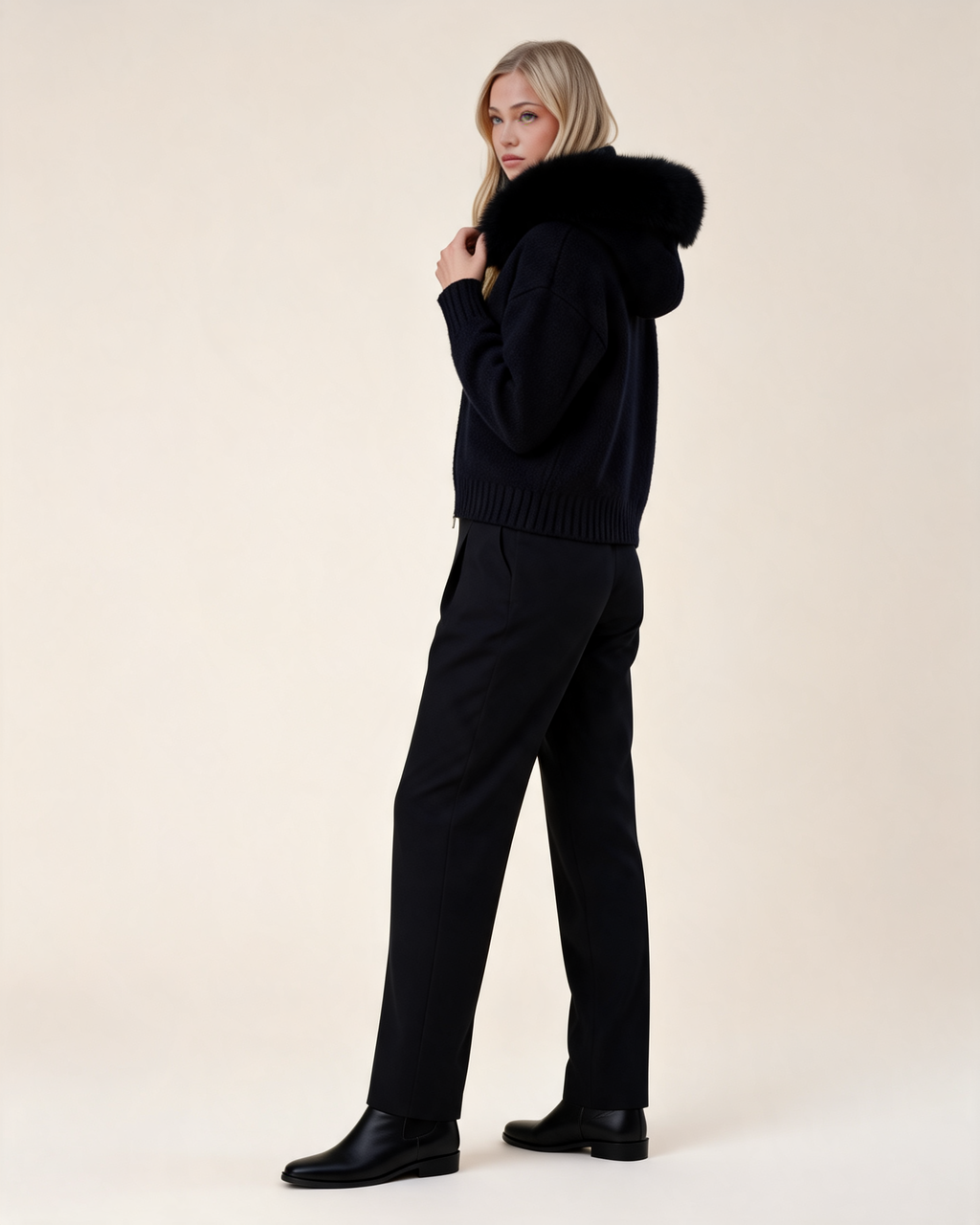 Aubri Faux Fur Hooded Knit Jacket