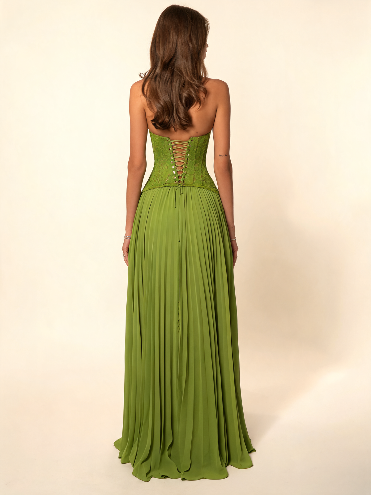 Olive Green Lace Corset Maxi Dress