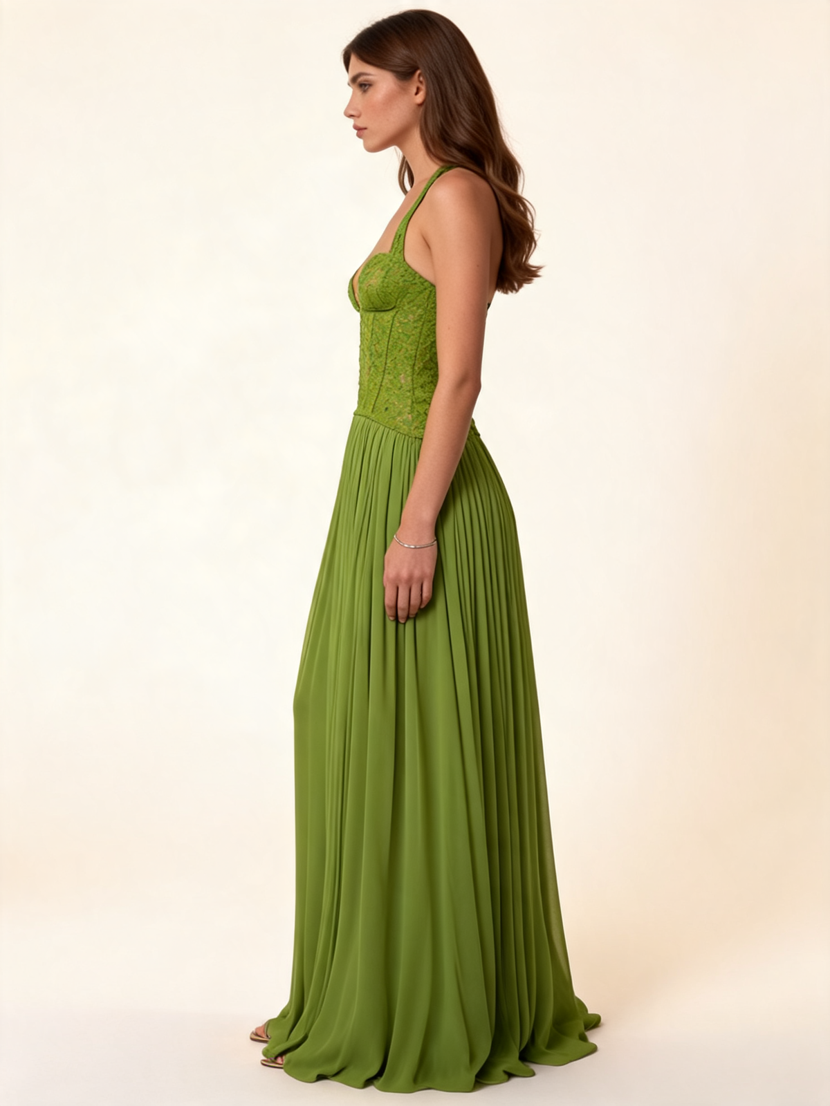 Olive Green Lace Corset Maxi Dress