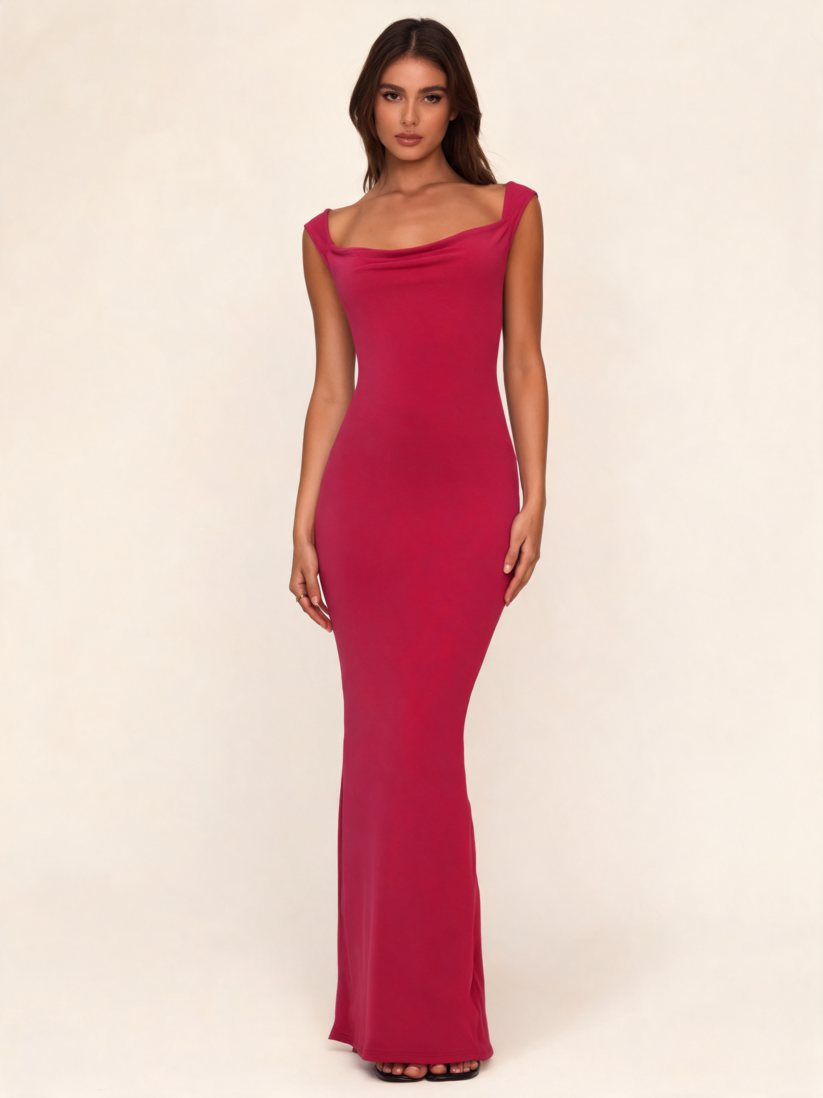 Red Cowl Neck Open Back Maxi Dress