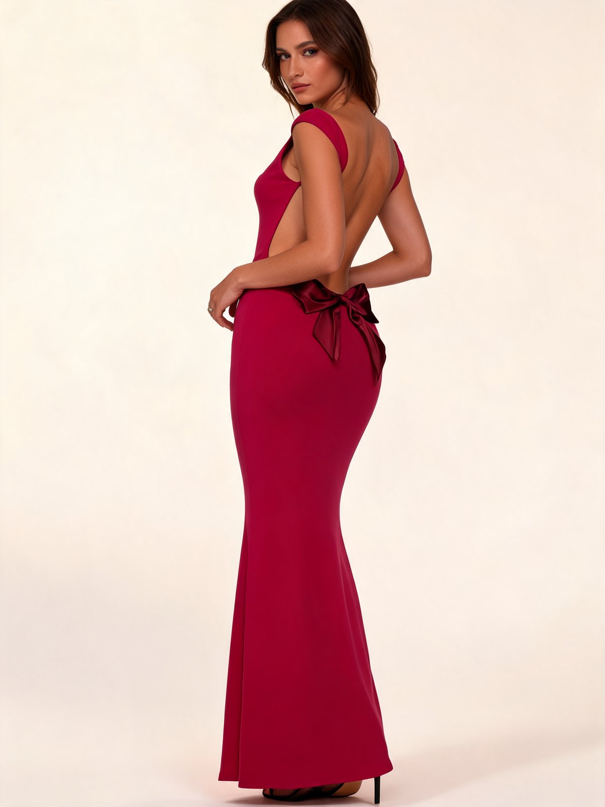 Red Cowl Neck Open Back Maxi Dress