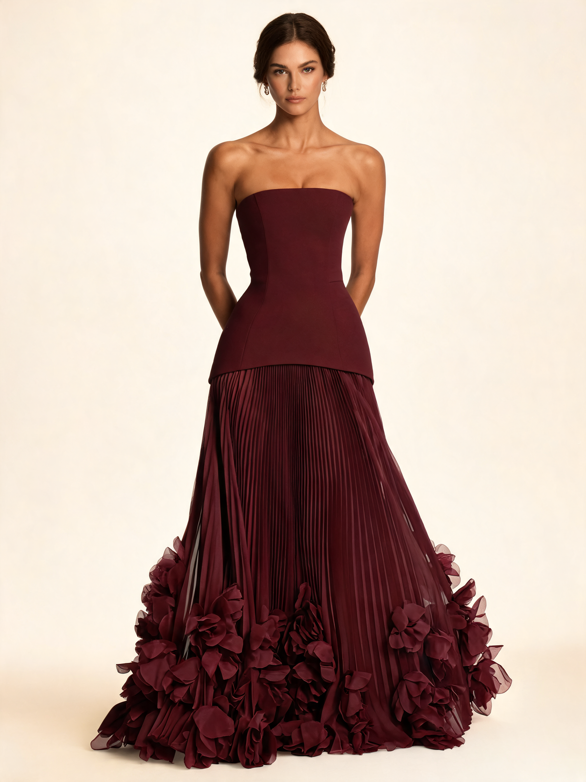 Cherry Red Strapless Corset Formal Gown