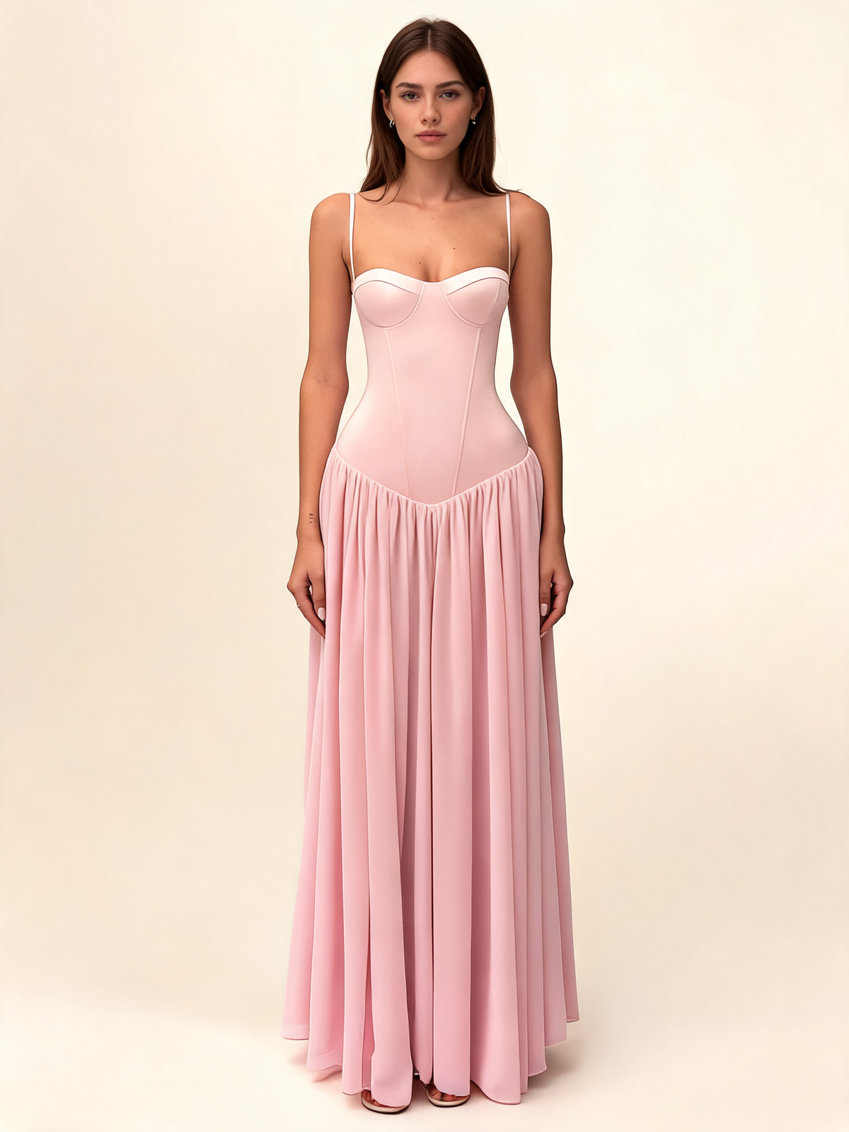 Pink Corset Maxi Dress With Scarf