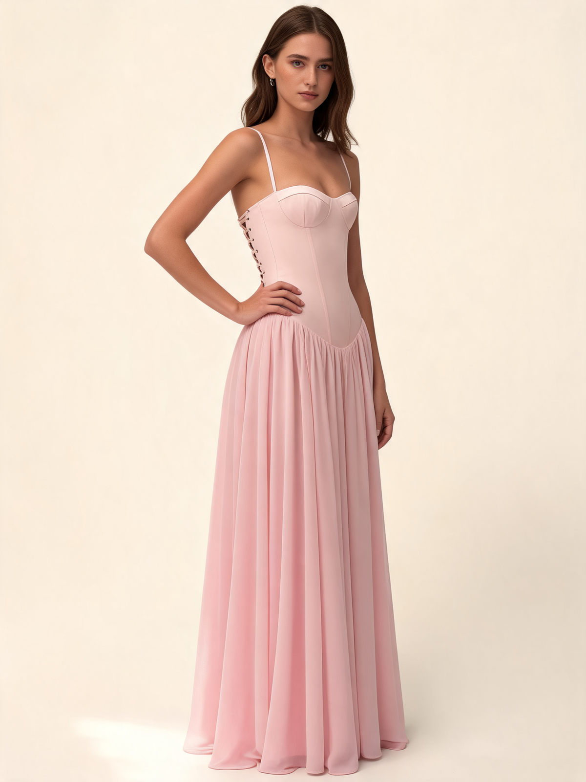 Pink Corset Maxi Dress With Scarf