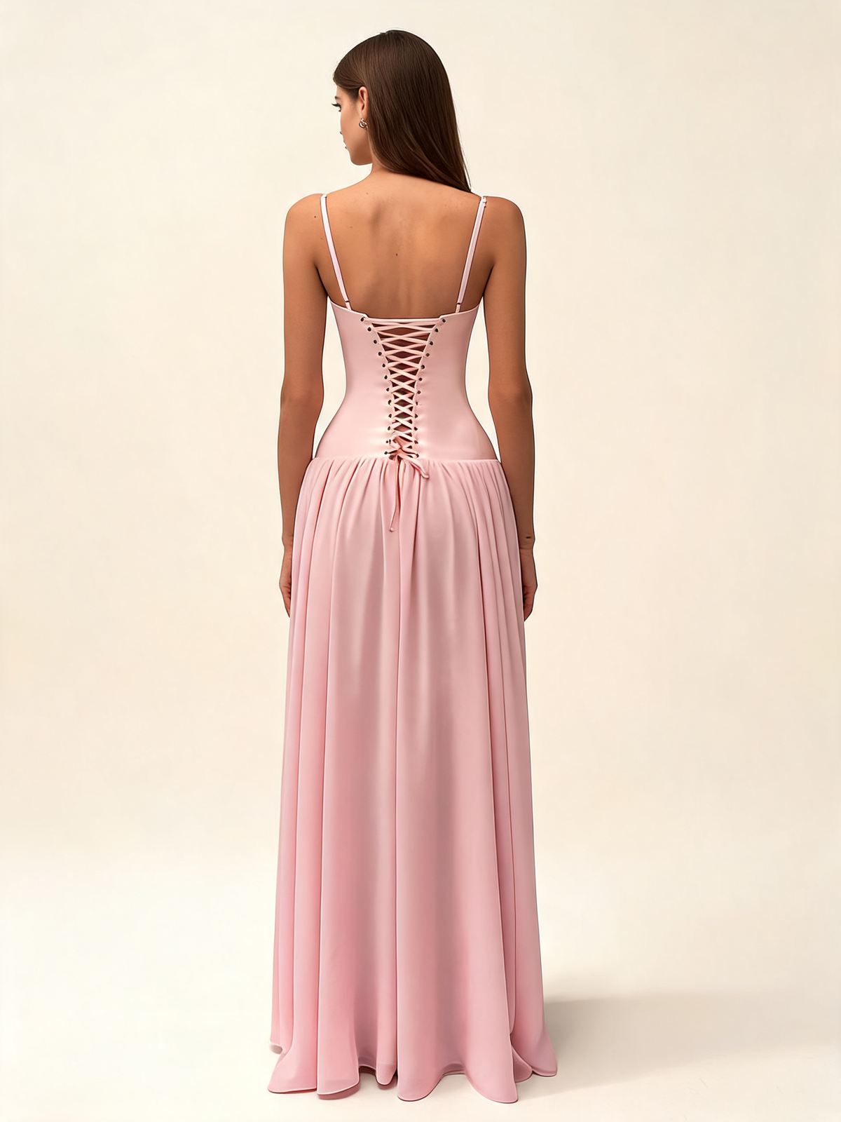 Pink Corset Maxi Dress With Scarf