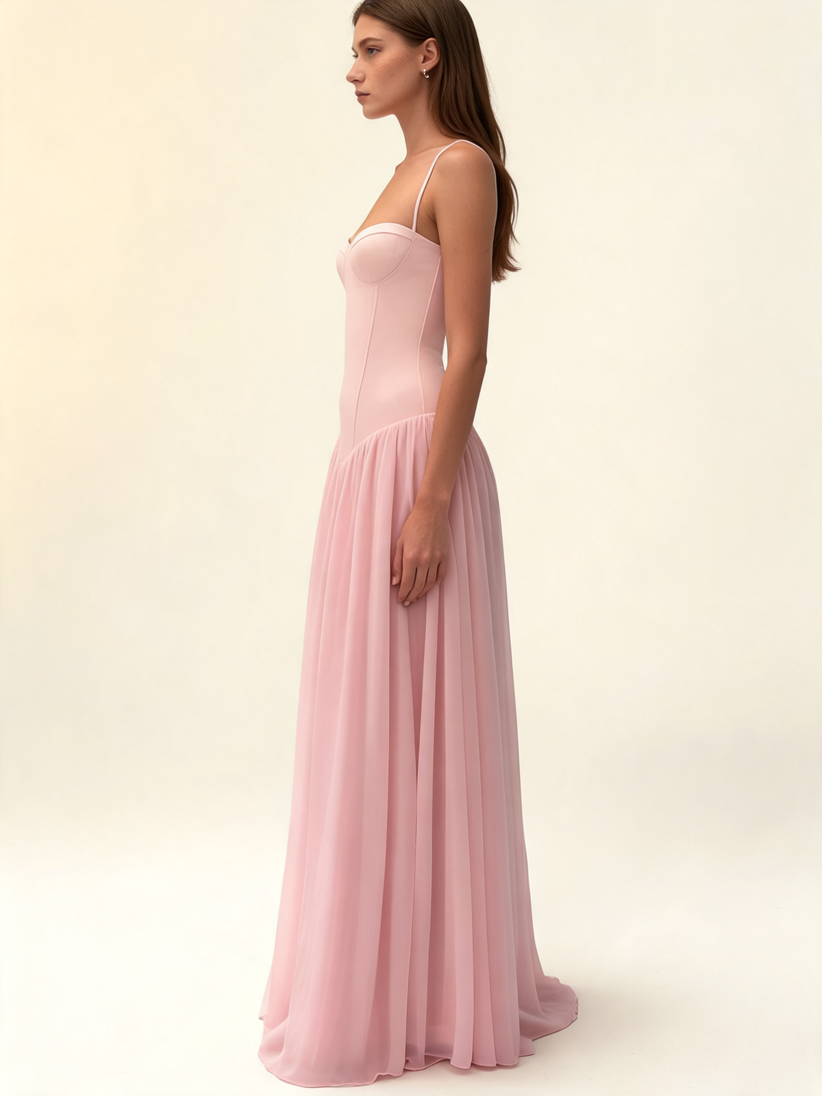 Pink Corset Maxi Dress With Scarf