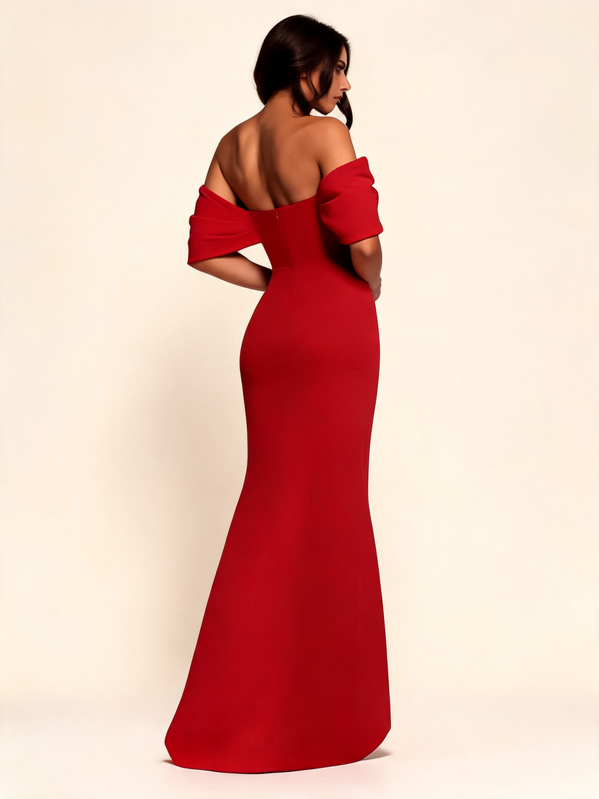 Red Off-Shoulder Draped Sleeve Maxi Dress