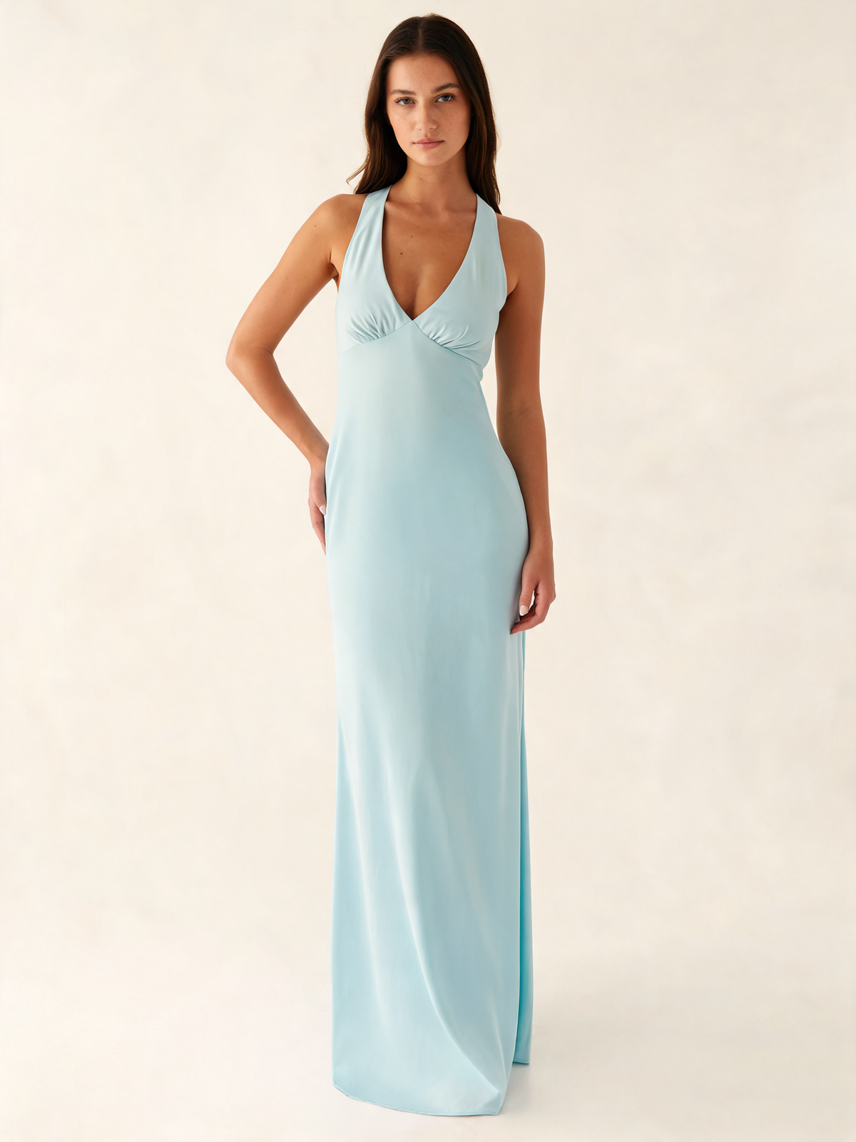 Mint Halter Satin Maxi Dress
