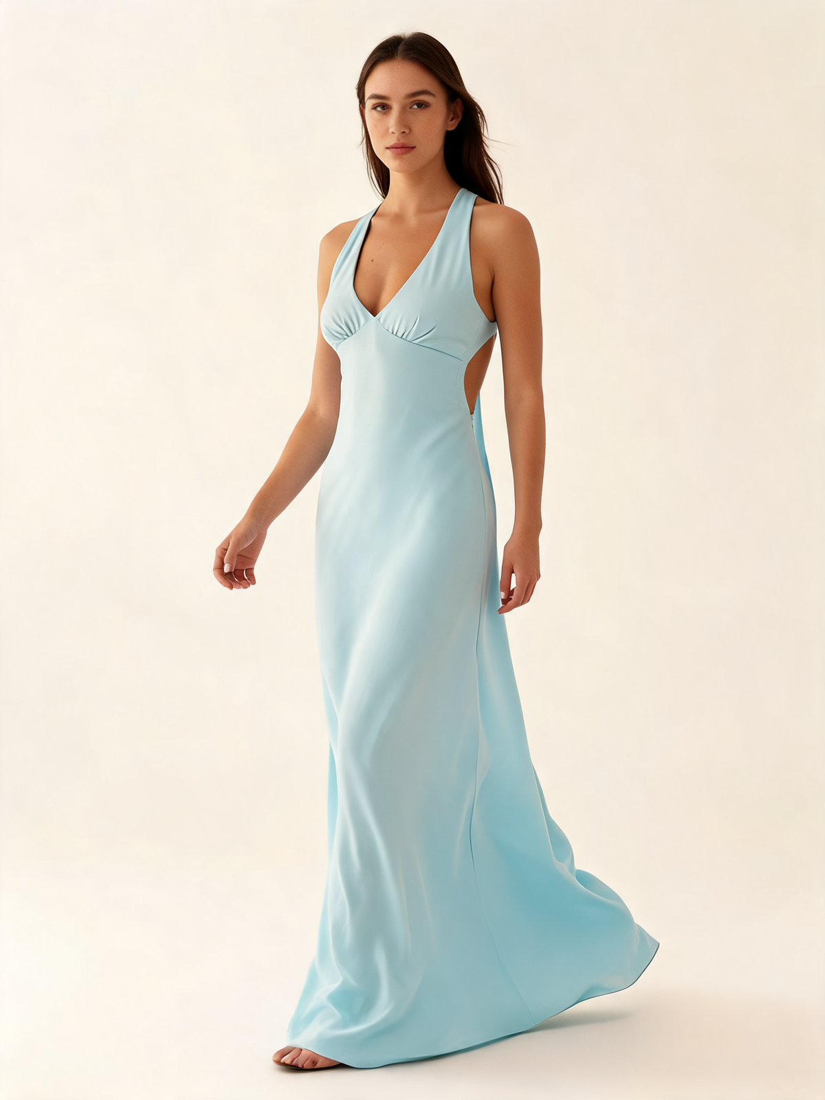 Mint Halter Satin Maxi Dress