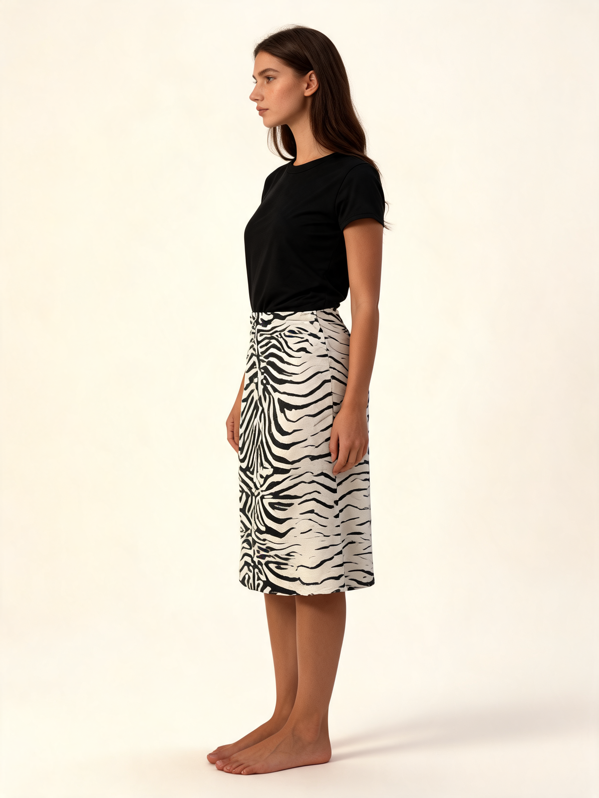 Zebra Print Ruched Midi Skirt