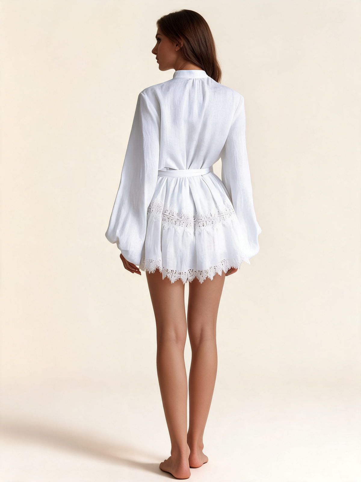 White Lace Trim Linen Mini Dress