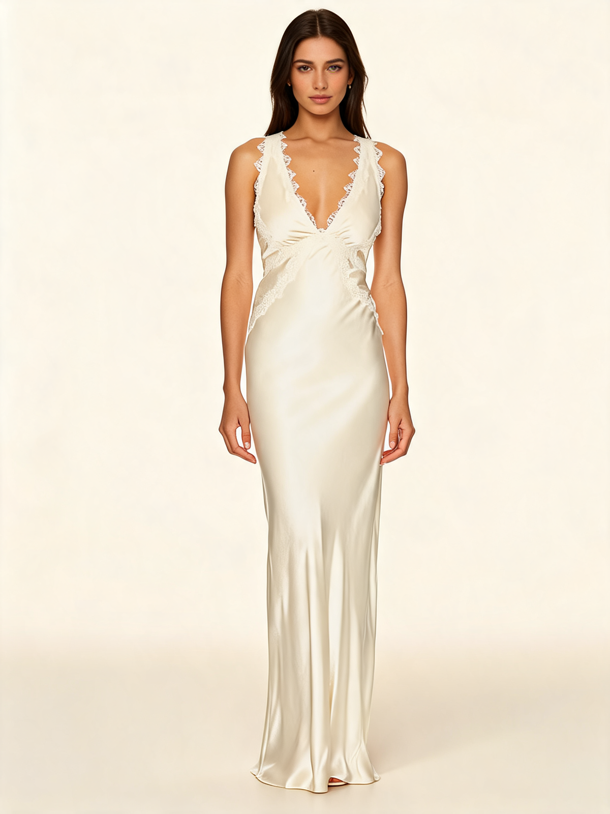 Cream Lace Trim Cross Back Maxi Dress